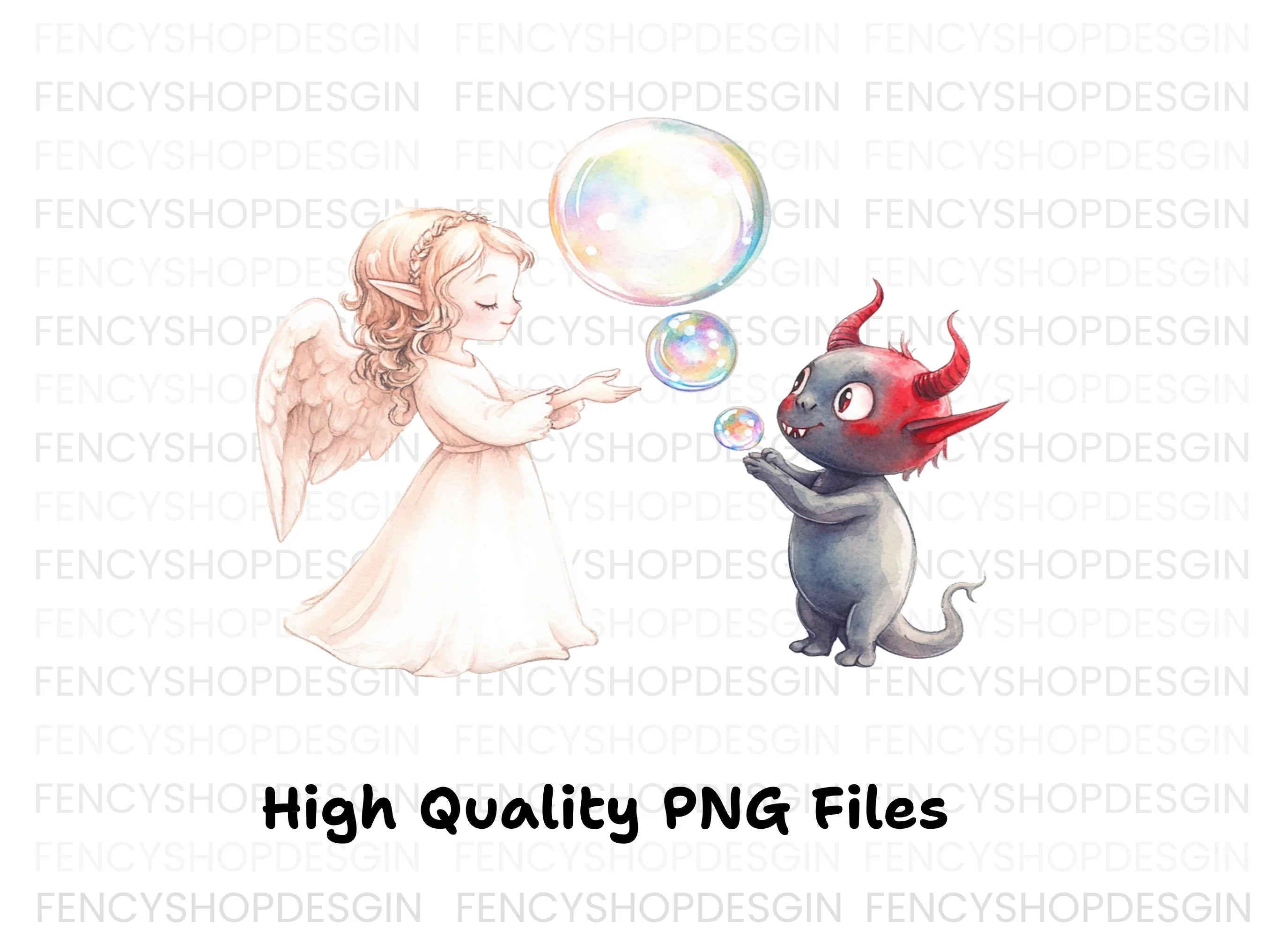 Angels and Devils Blowing Bubbles Clipart Bundle