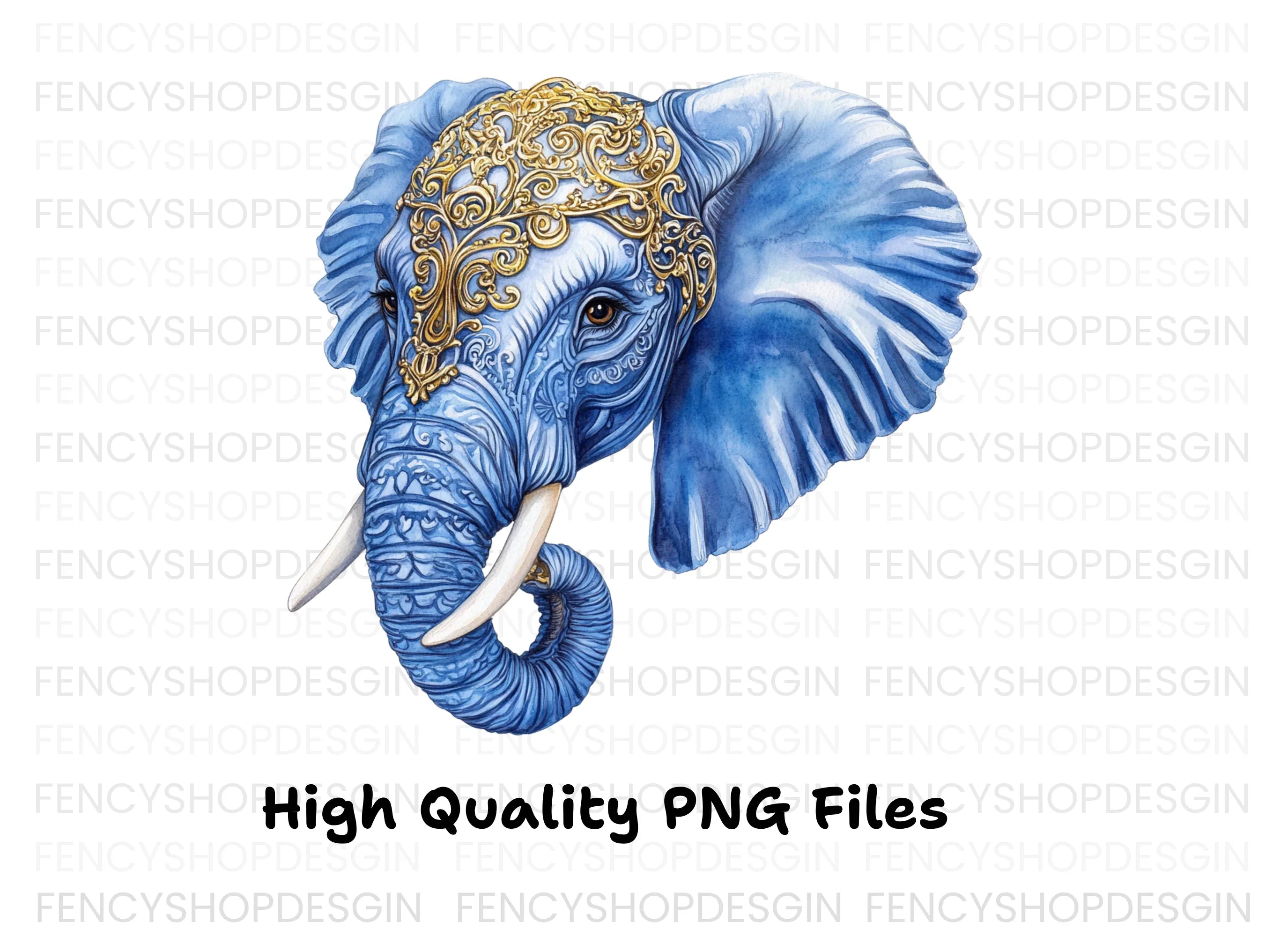 Ornate Blue Elephant Head Clipart Bundle