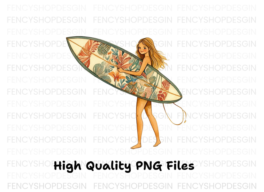Surfer Girl with Patterned Board Clipart Bundle