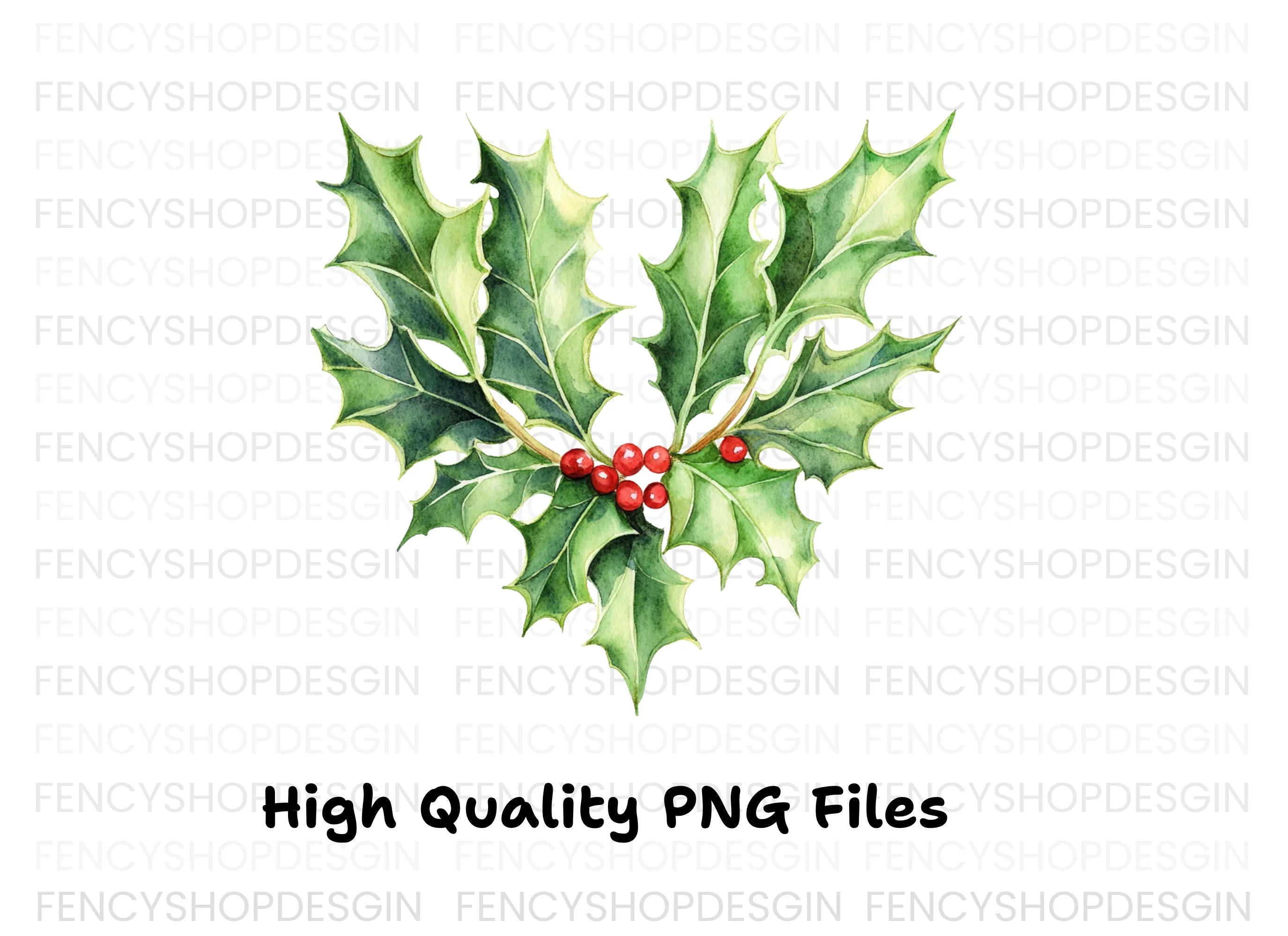 Heart Shaped Holly Berry Clipart Bundle