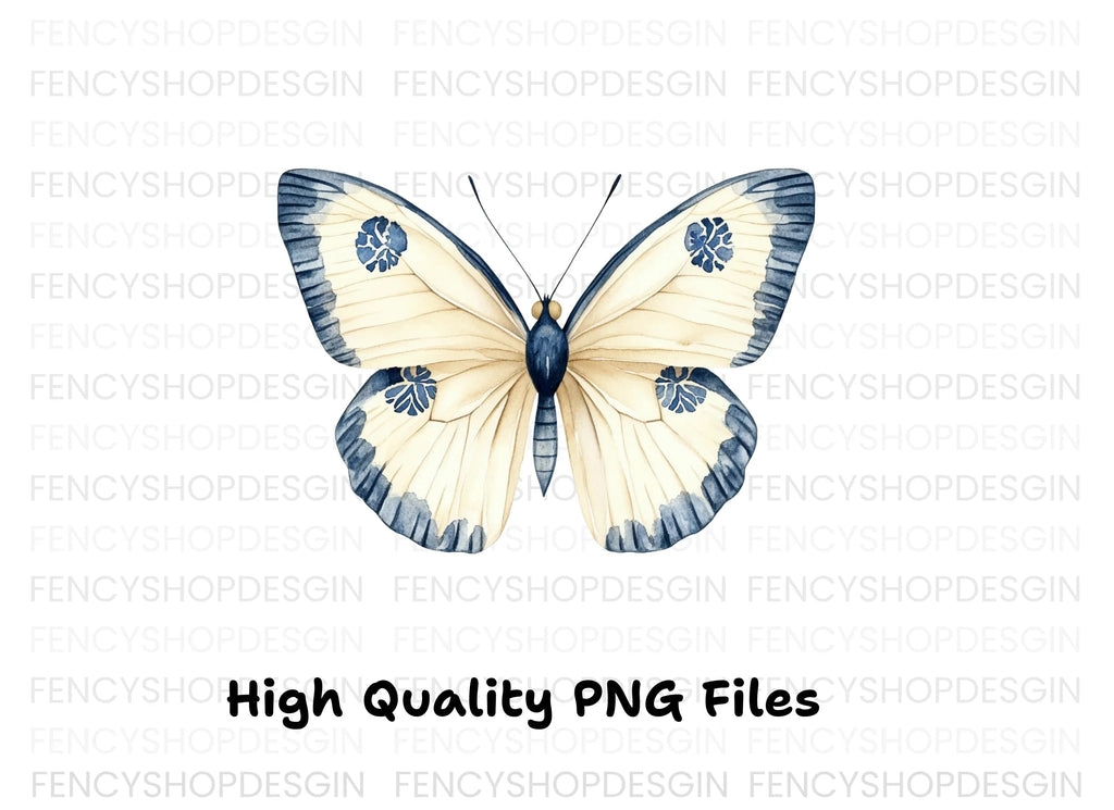 Elegant Blue and Cream Butterfly Clipart Bundle