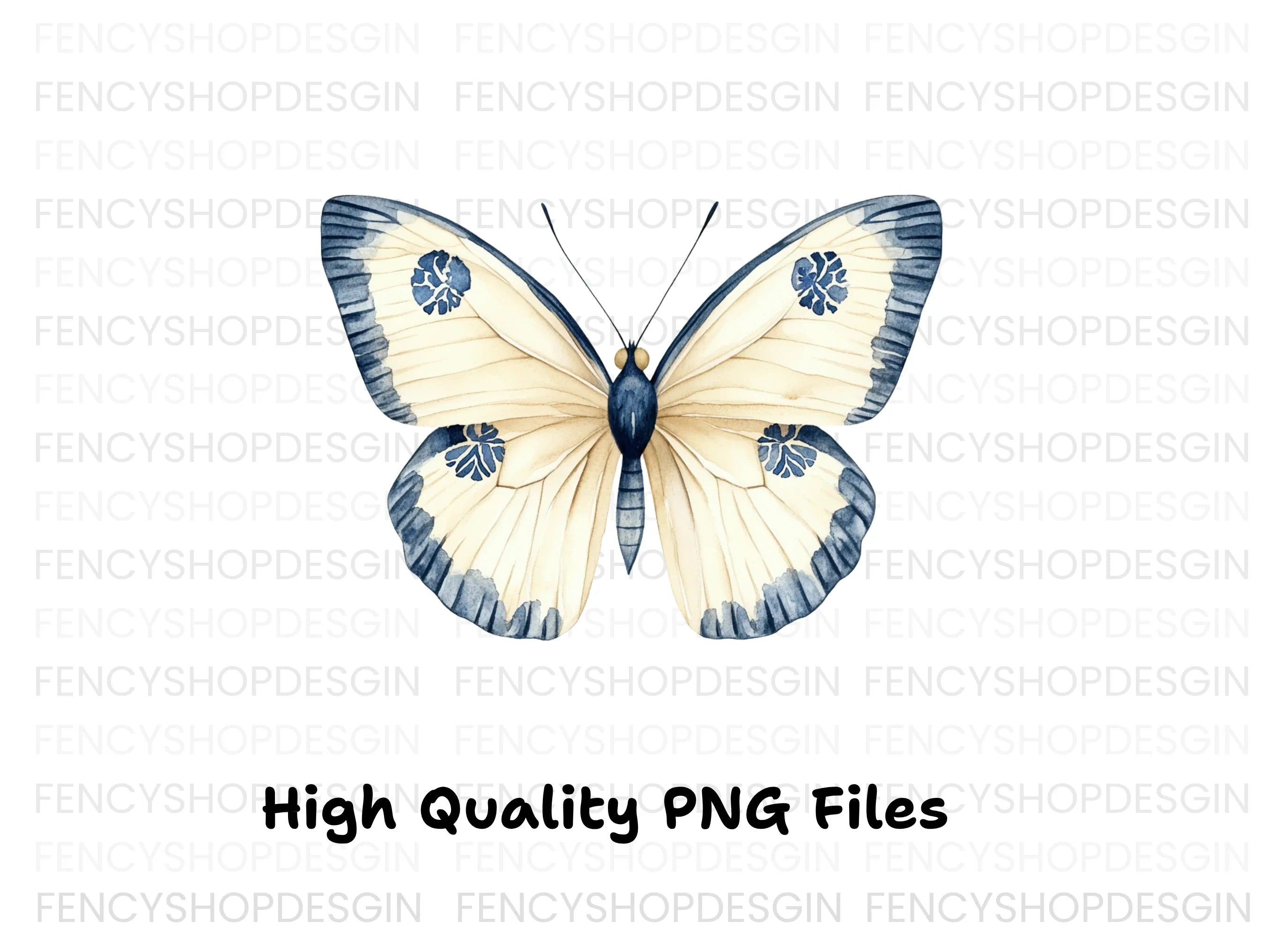 Elegant Blue and Cream Butterfly Clipart Bundle