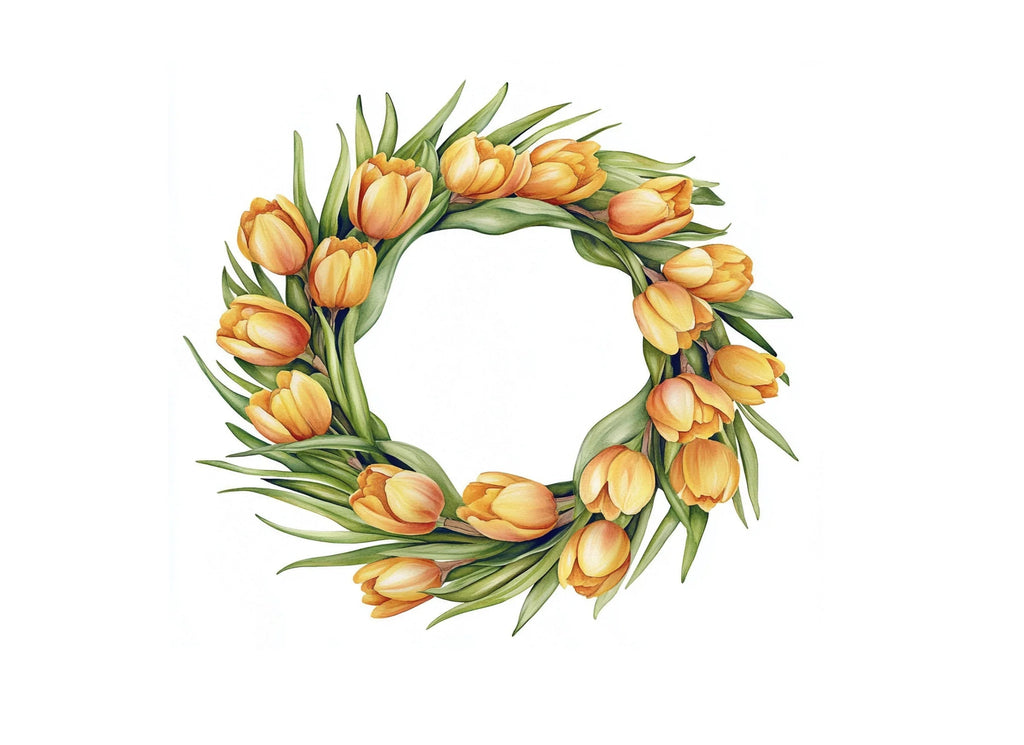 Yellow Tulip and Daffodil Wreaths Clipart Bundle