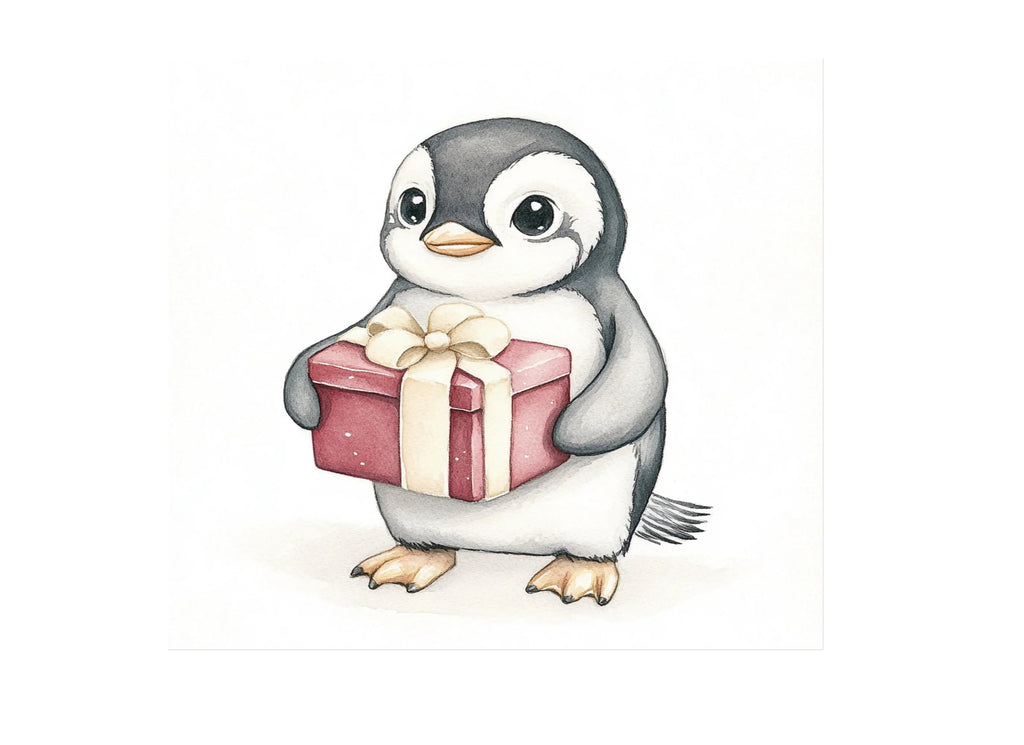 Cute Penguin with Gift Box Clipart Bundle