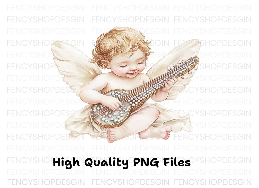Cute Cherubs Playing Musical Instruments Clipart Bundle