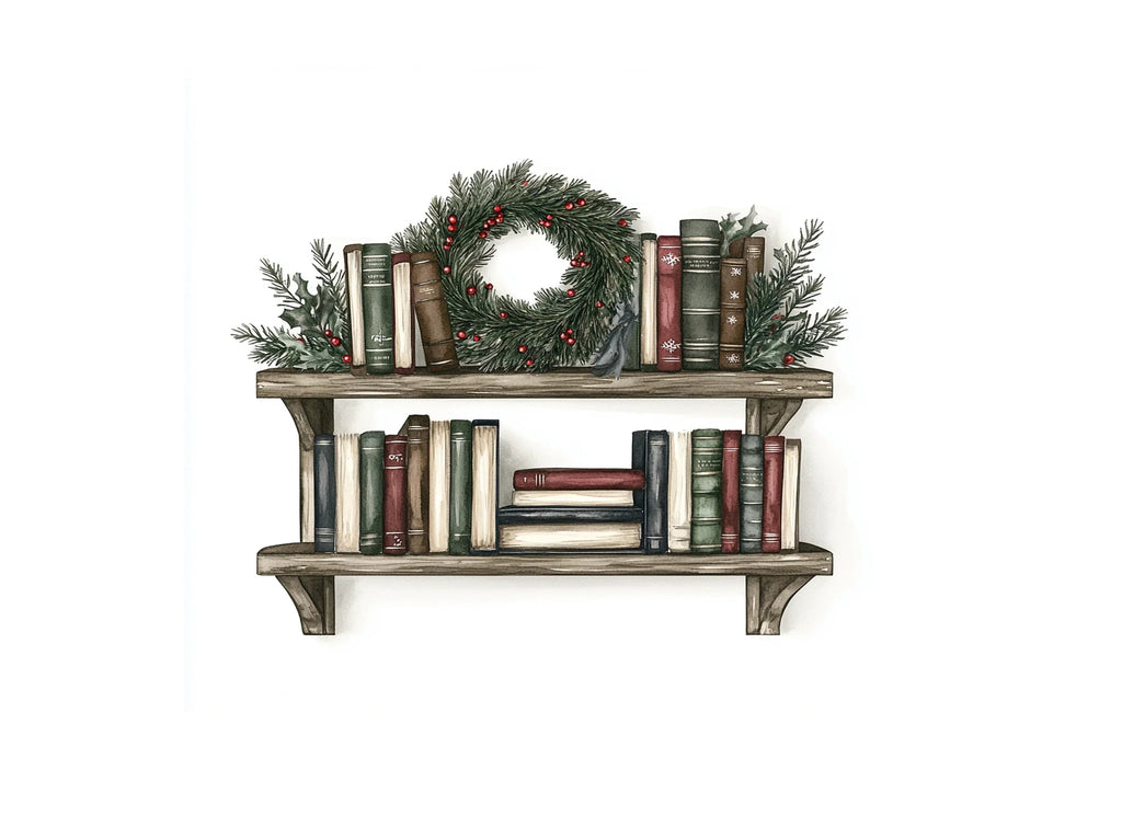 Festive Winter Bookshelf Clipart Bundle