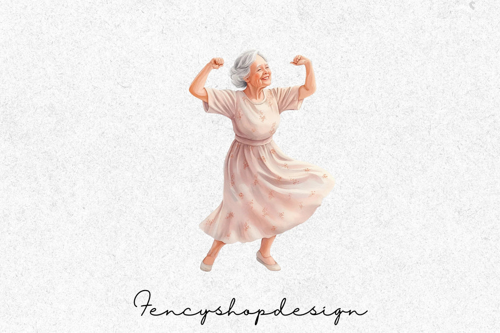 Graceful Senior Women Dancing Clipart Bundle