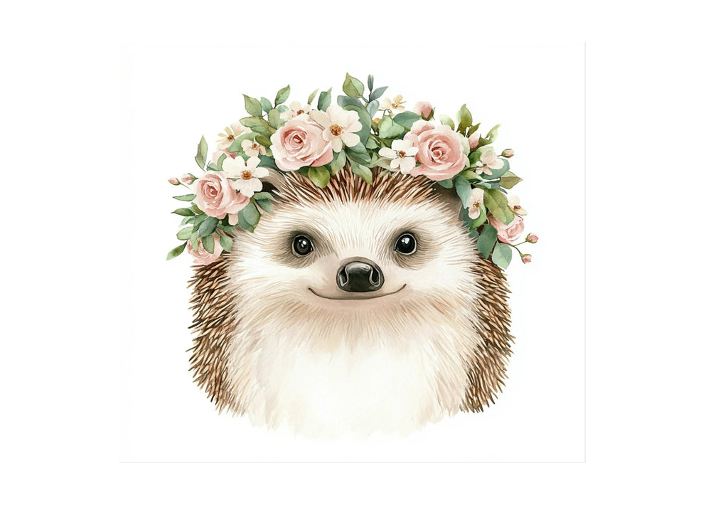 Cute Hedgehog Faces with Floral Crowns Clipart Bundle