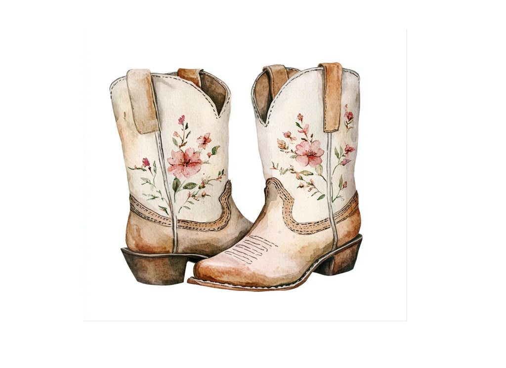 Rustic Floral Western Boots Clipart Bundle