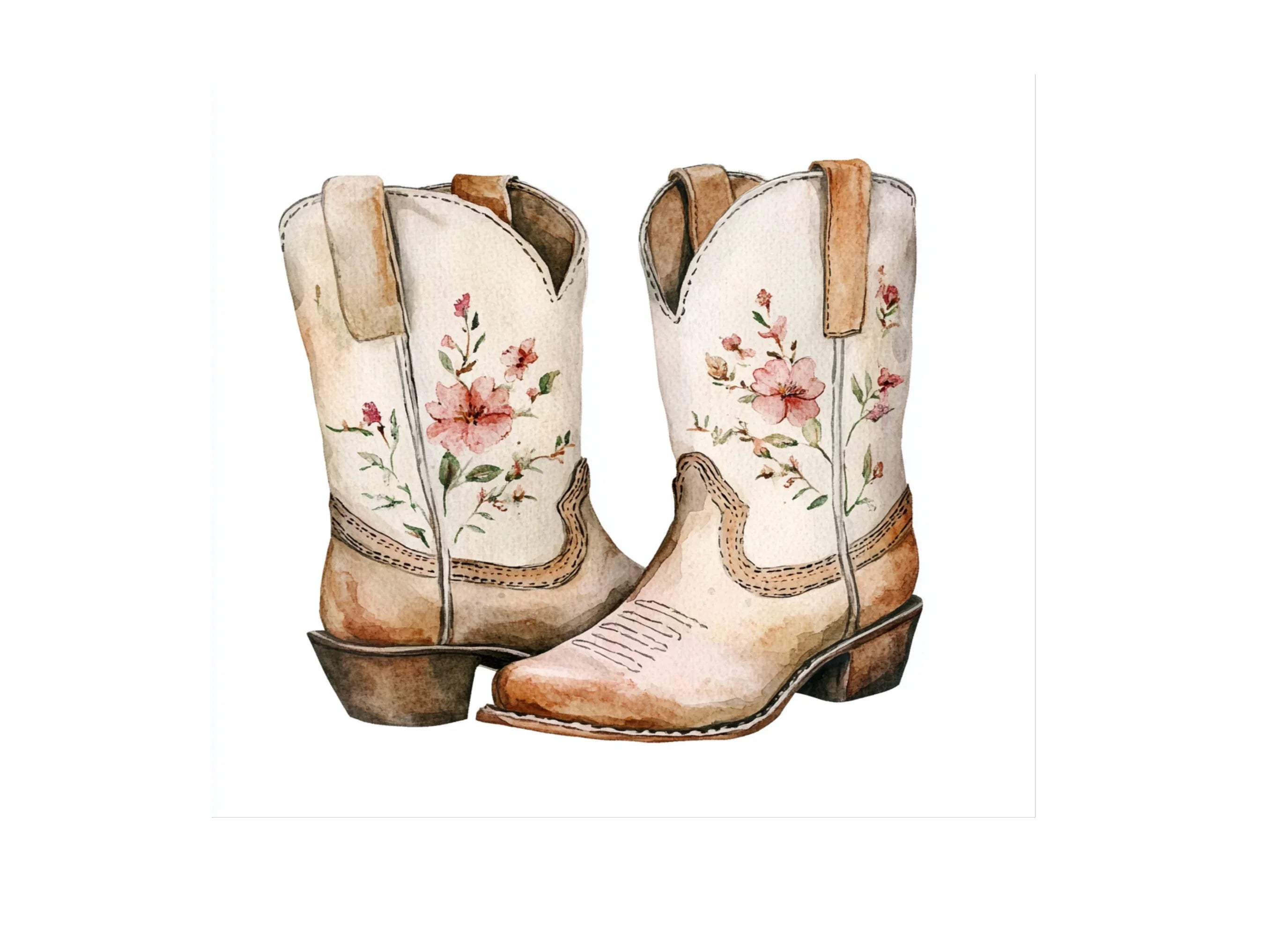 Rustic Floral Western Boots Clipart Bundle