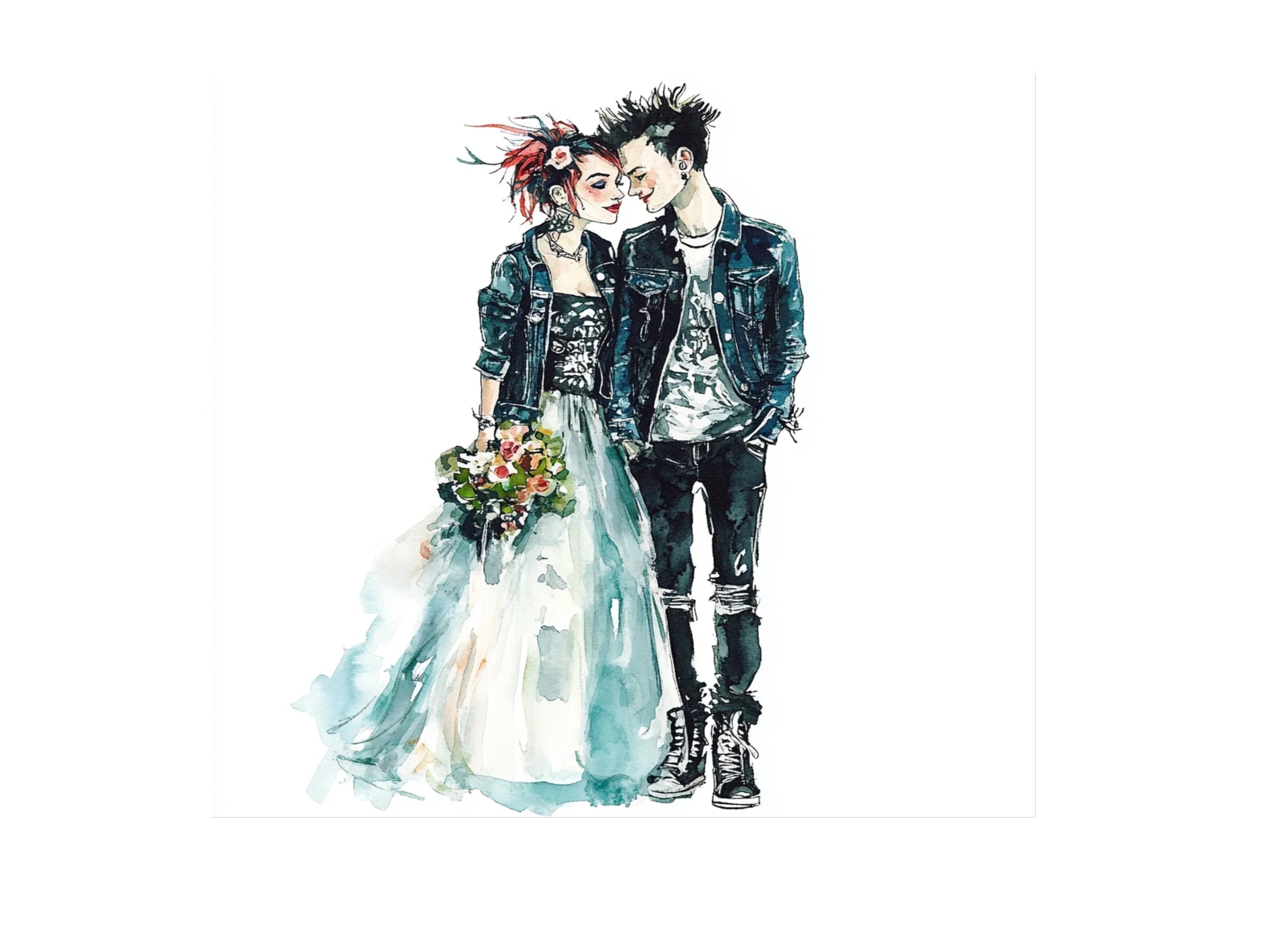 Punk Rock Wedding Couple Clipart Bundle