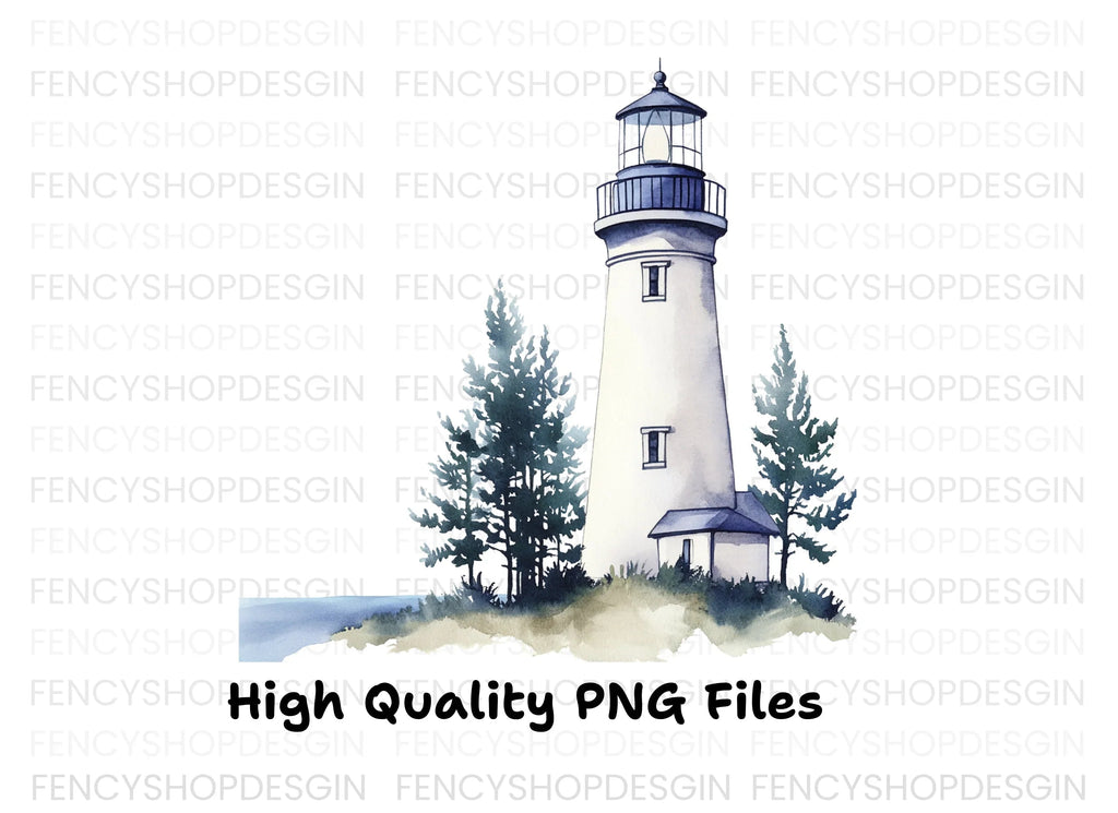 Lighthouse and Pine Trees Clipart Bundle