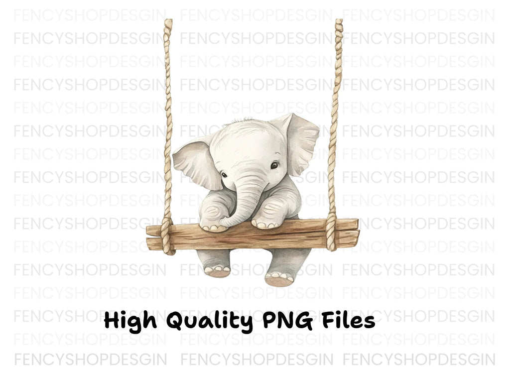 Cute Baby Elephant on Swing Clipart Bundle