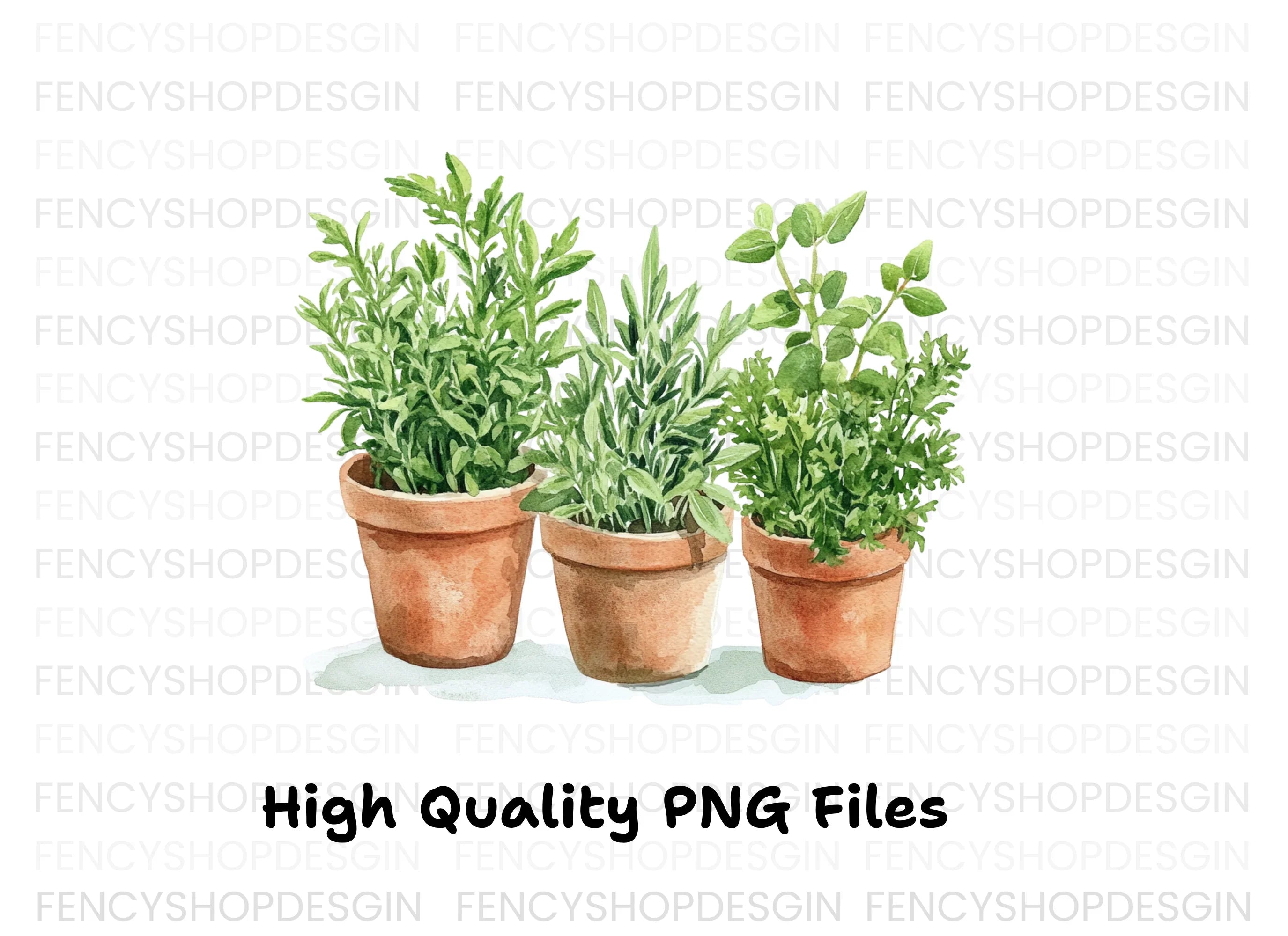 Assorted Potted Herbs Clipart Bundle