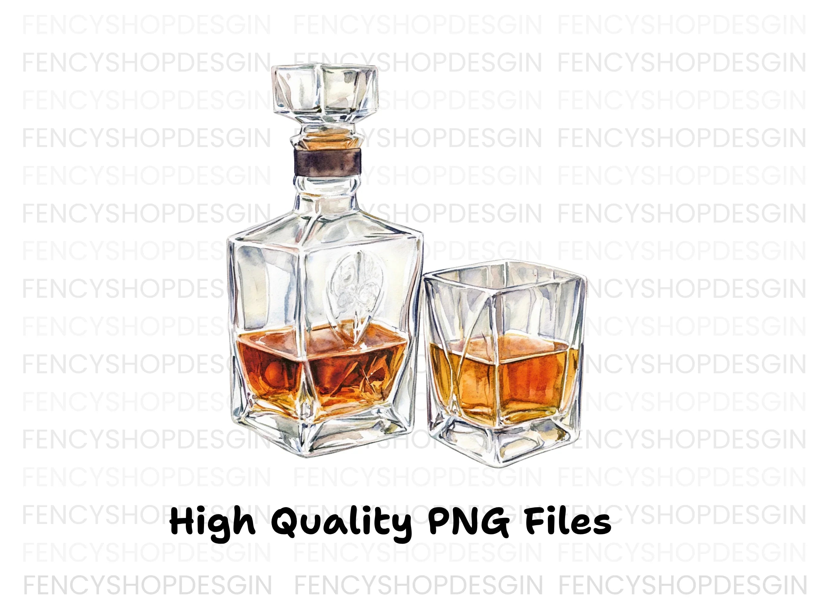 Elegant Whiskey Decanters and Glasses Clipart Bundle