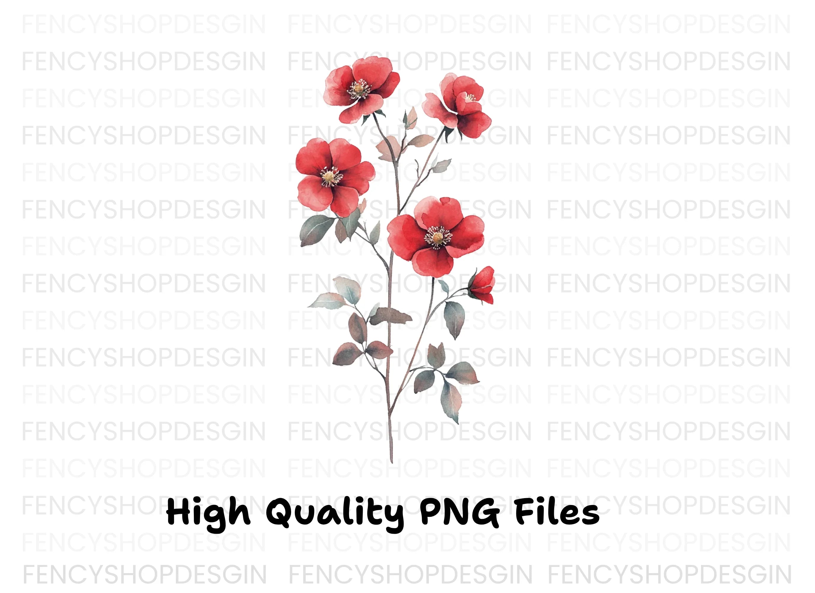 Red Rose Branch Clipart Bundle