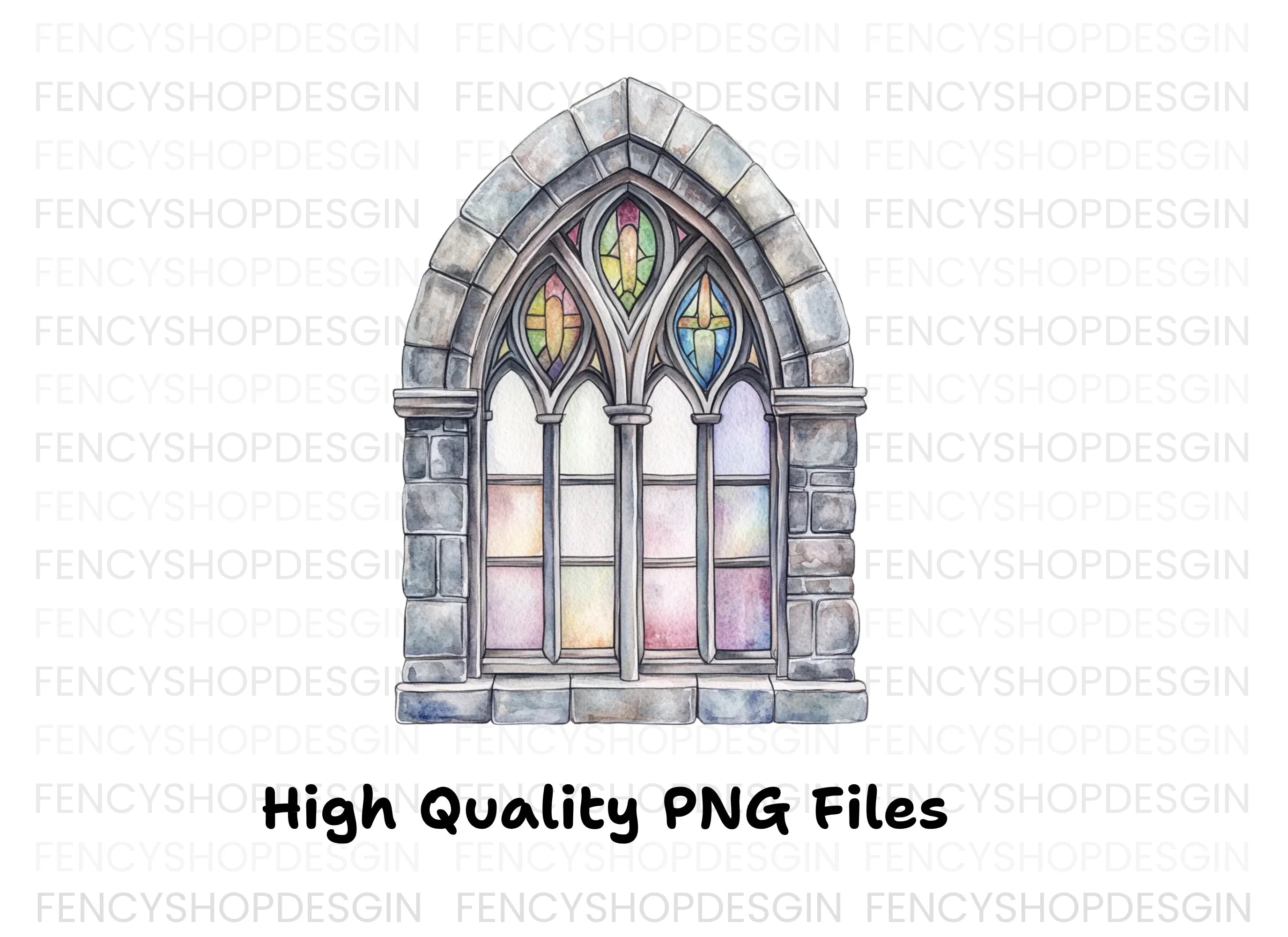 Gothic Stained Glass Window Clipart Bundle