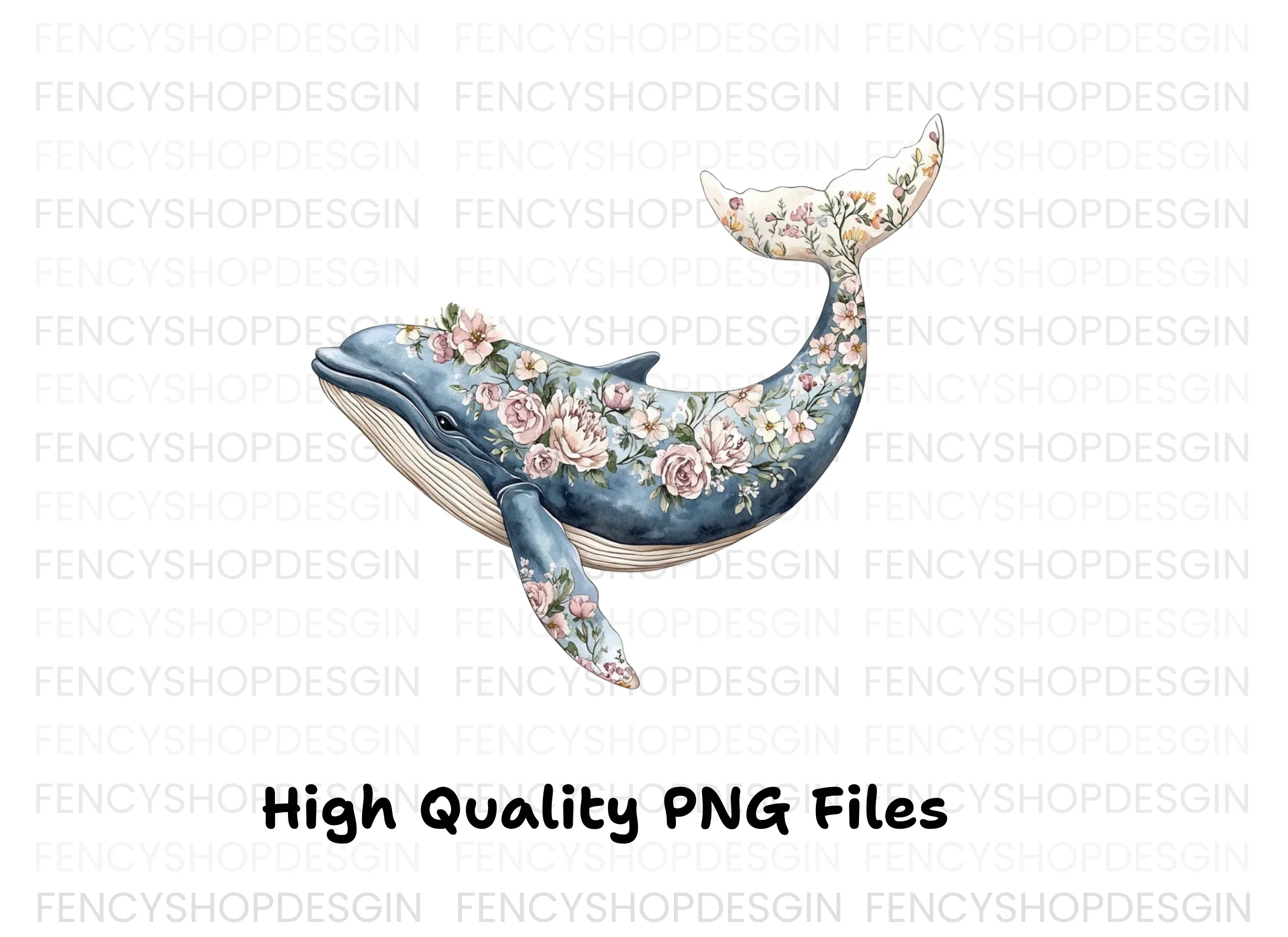 Floral Whale Clipart Bundle
