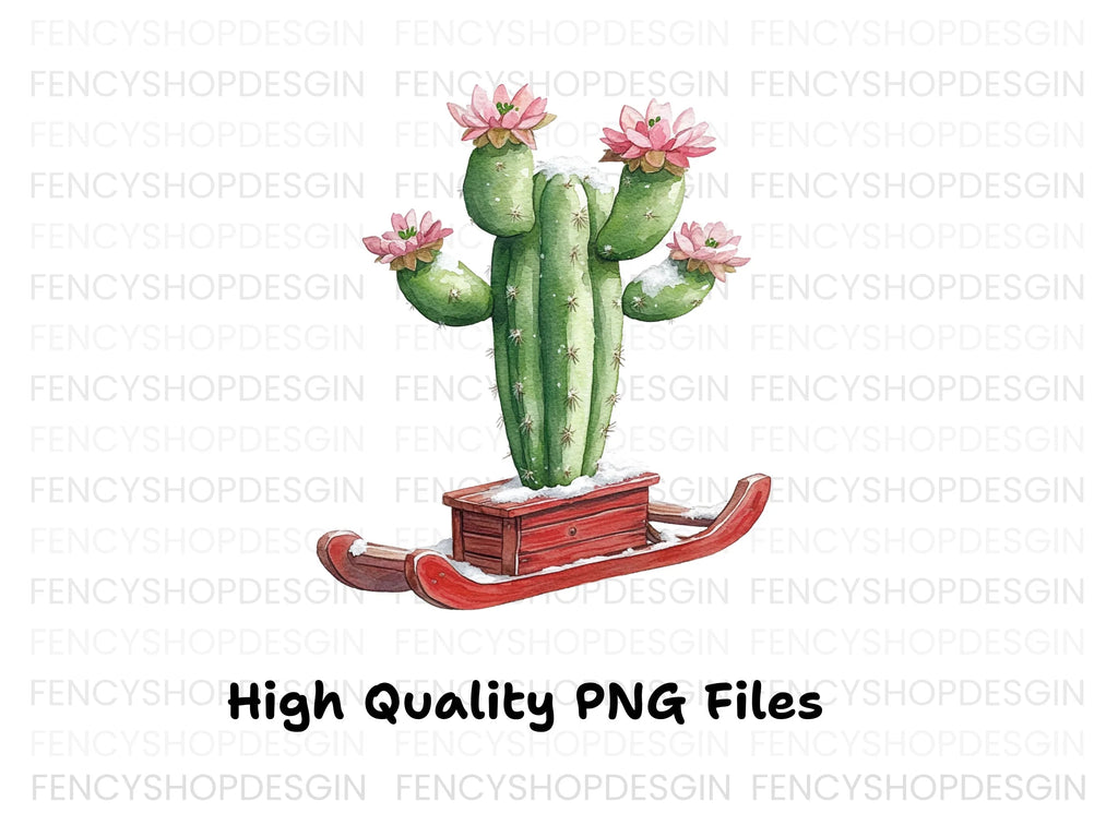 Christmas Cactus Sleigh Clipart Bundle
