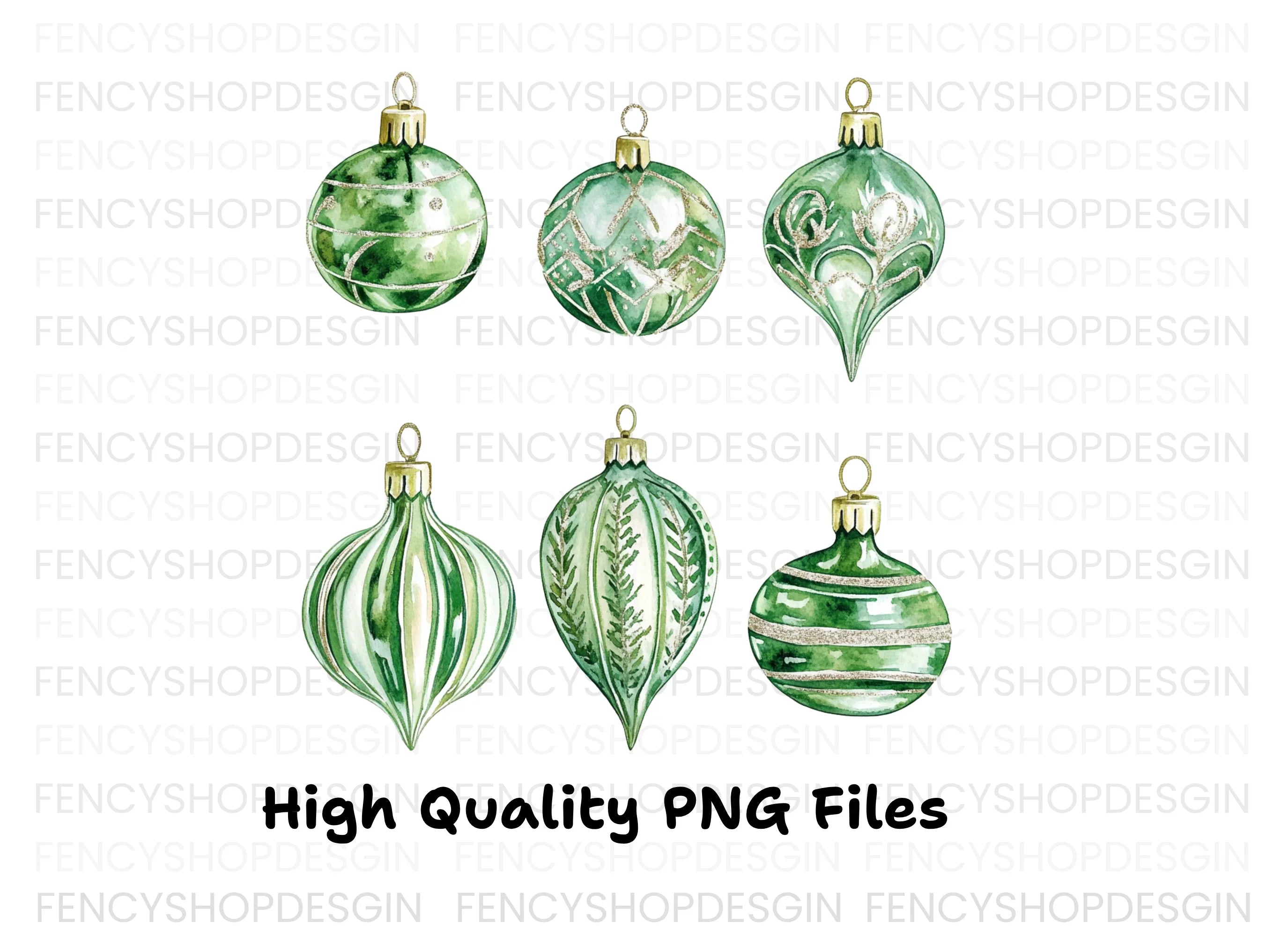 Green Christmas Ornaments Clipart Bundle