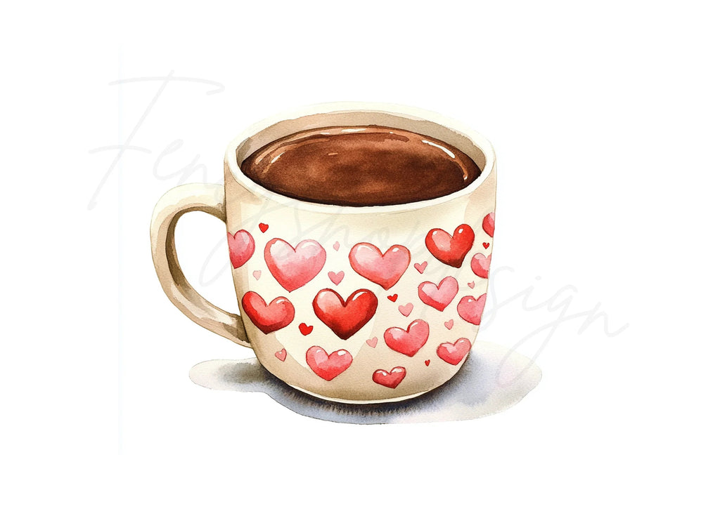 Heart Patterned Hot Chocolate Mugs Clipart Bundle