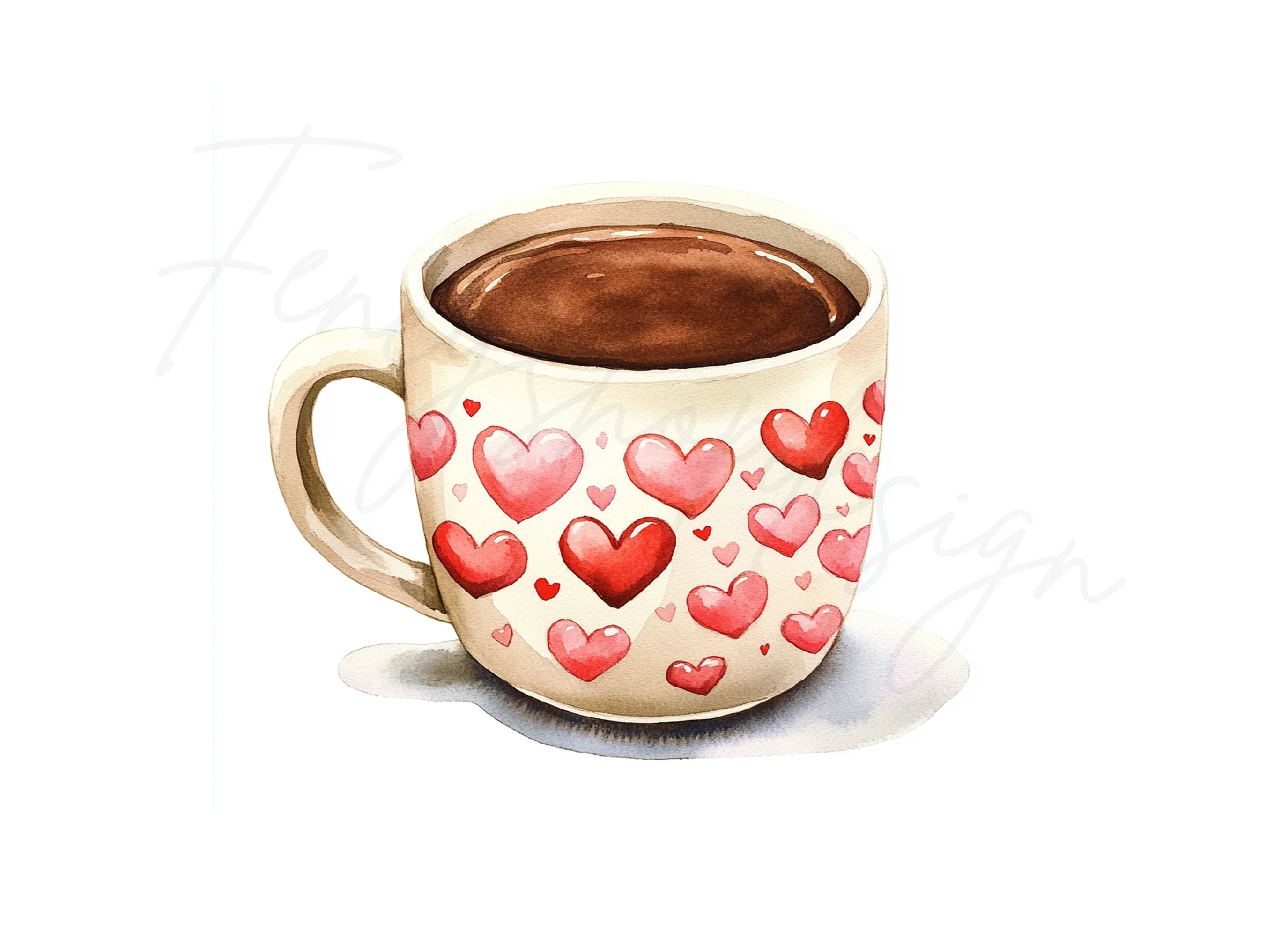 Heart Patterned Hot Chocolate Mugs Clipart Bundle
