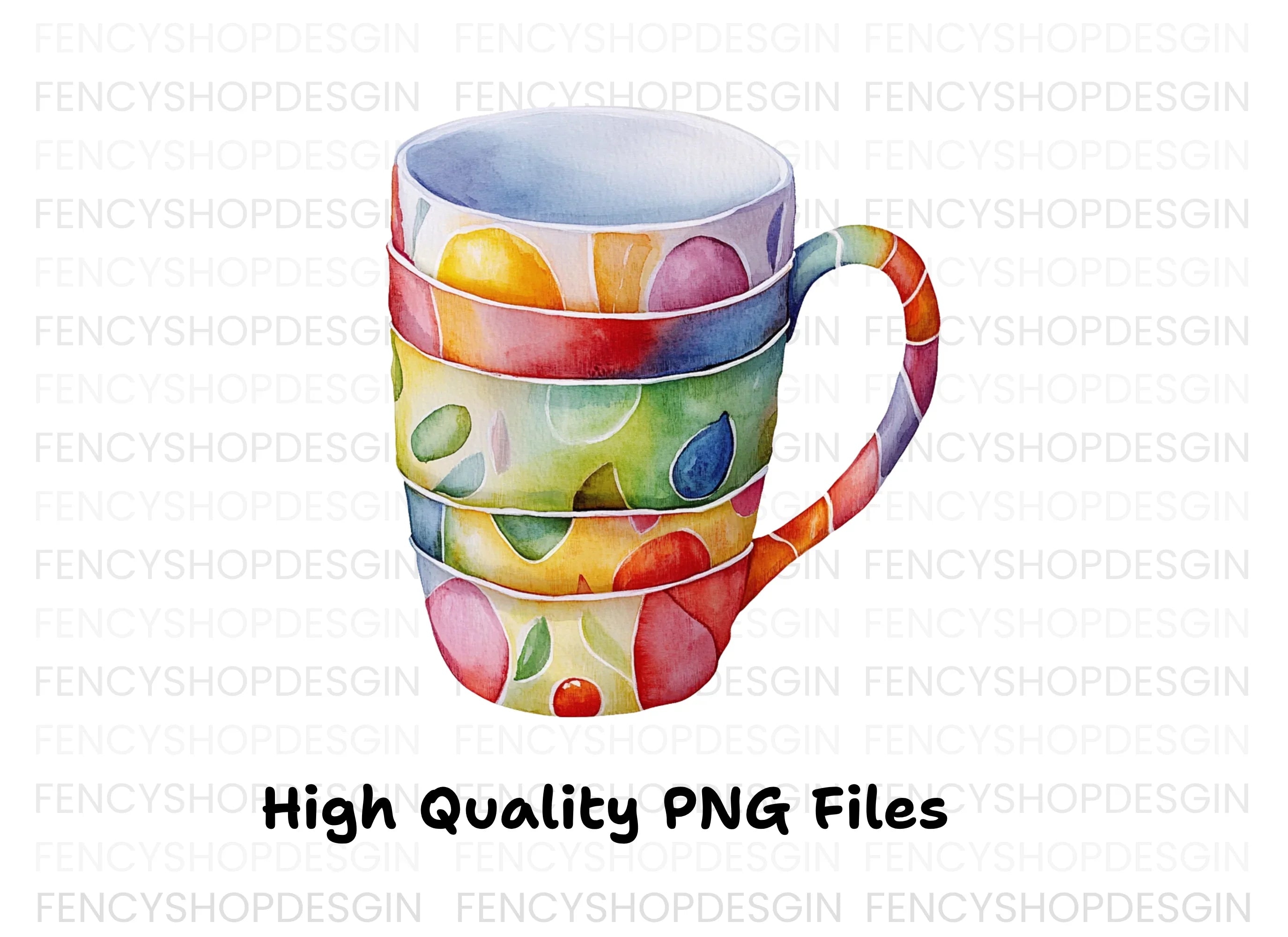 Stacked Striped Mugs Clipart Bundle
