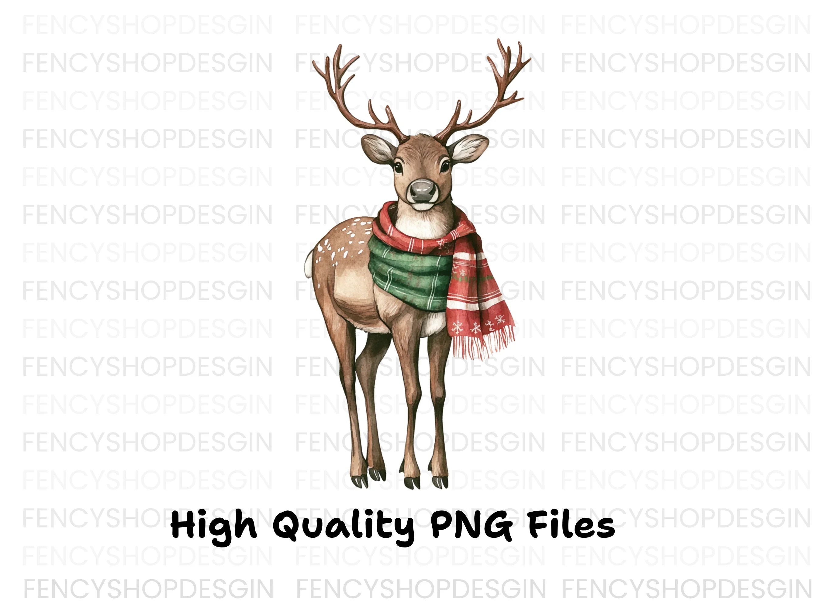 Festive Reindeer with Green Scarf Clipart Bundle