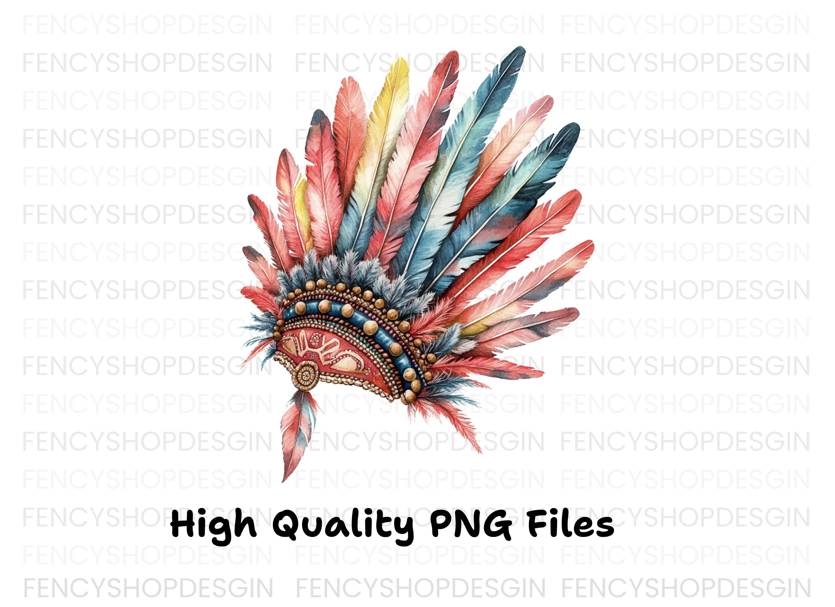Colorful Native American Headdress Clipart Bundle