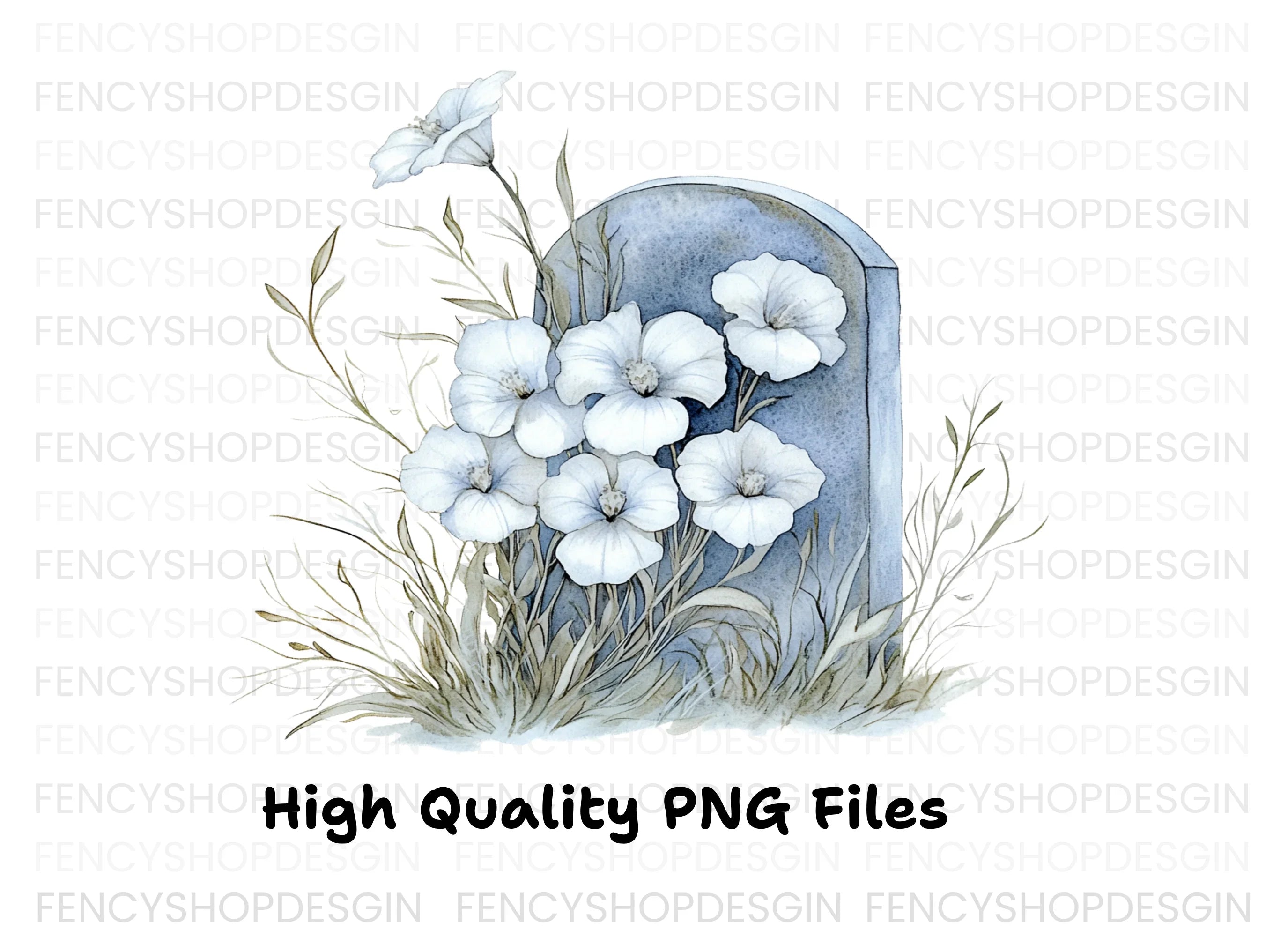 Halloween Gravestone Flowers Clipart Bundle