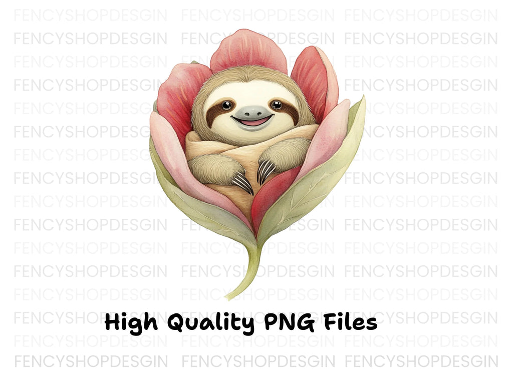 Baby Sloths in Pink Flowers Clipart Bundle