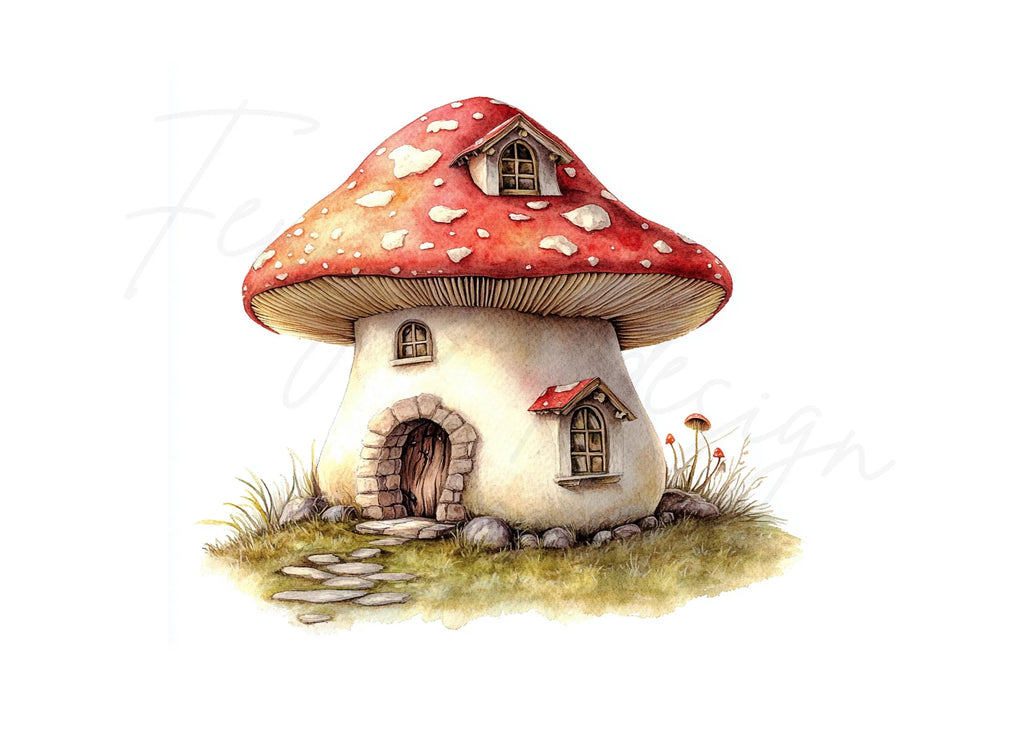 Charming Red Mushroom House Clipart Bundle