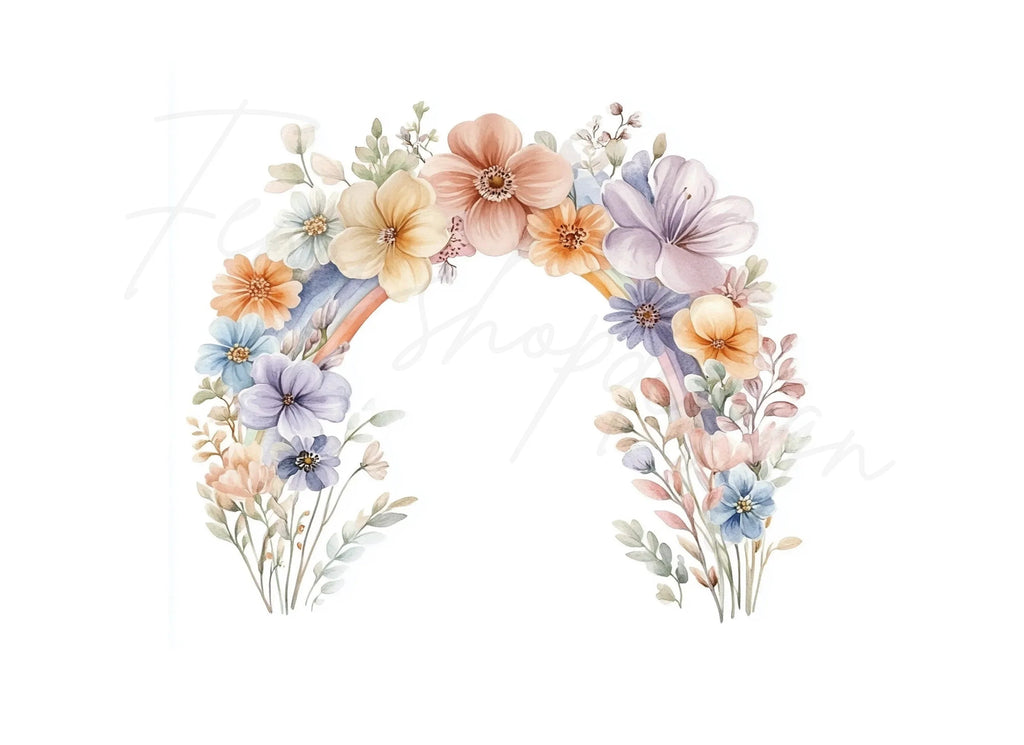Rainbow Floral Clipart Bundle