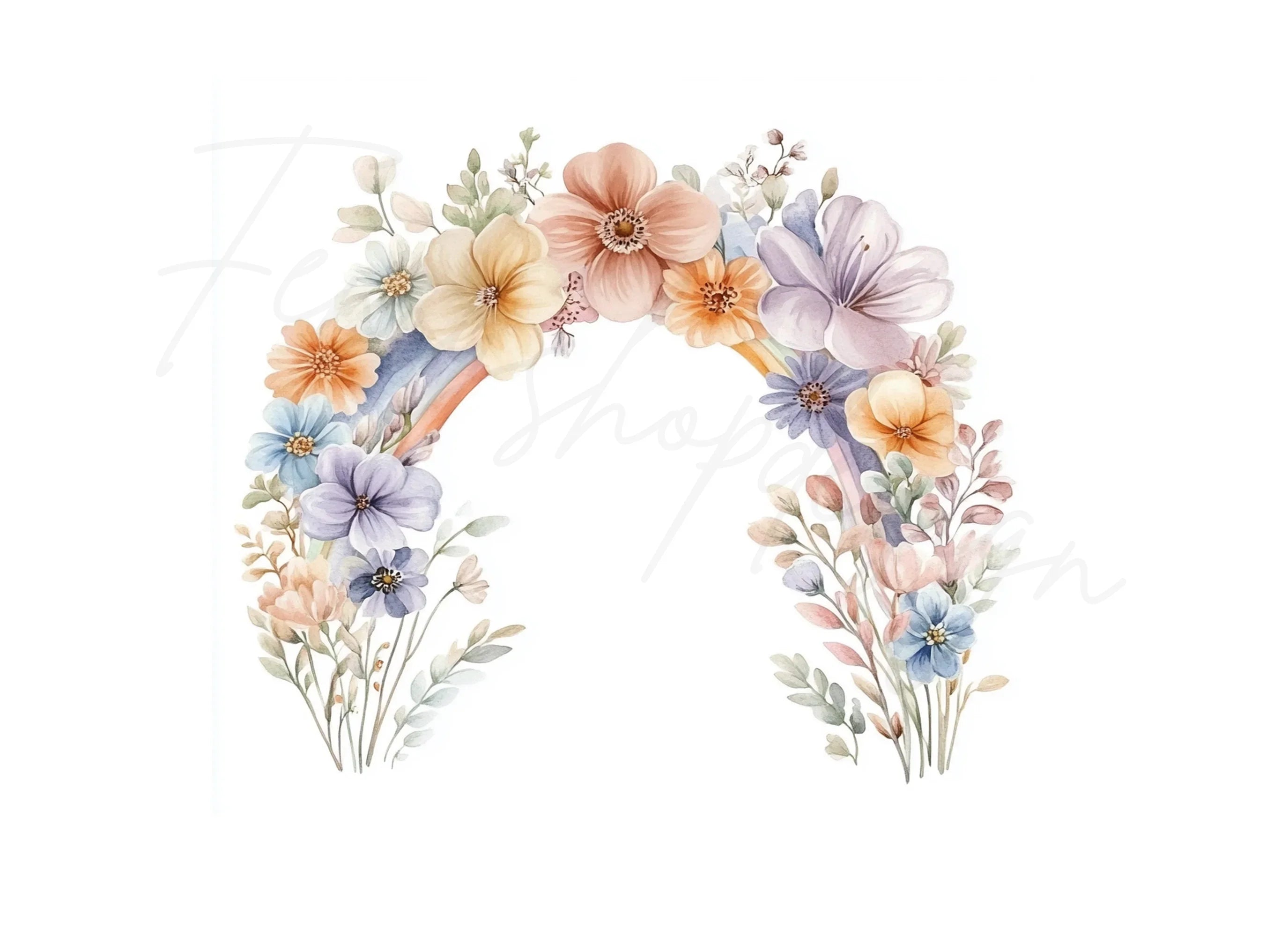Rainbow Floral Clipart Bundle