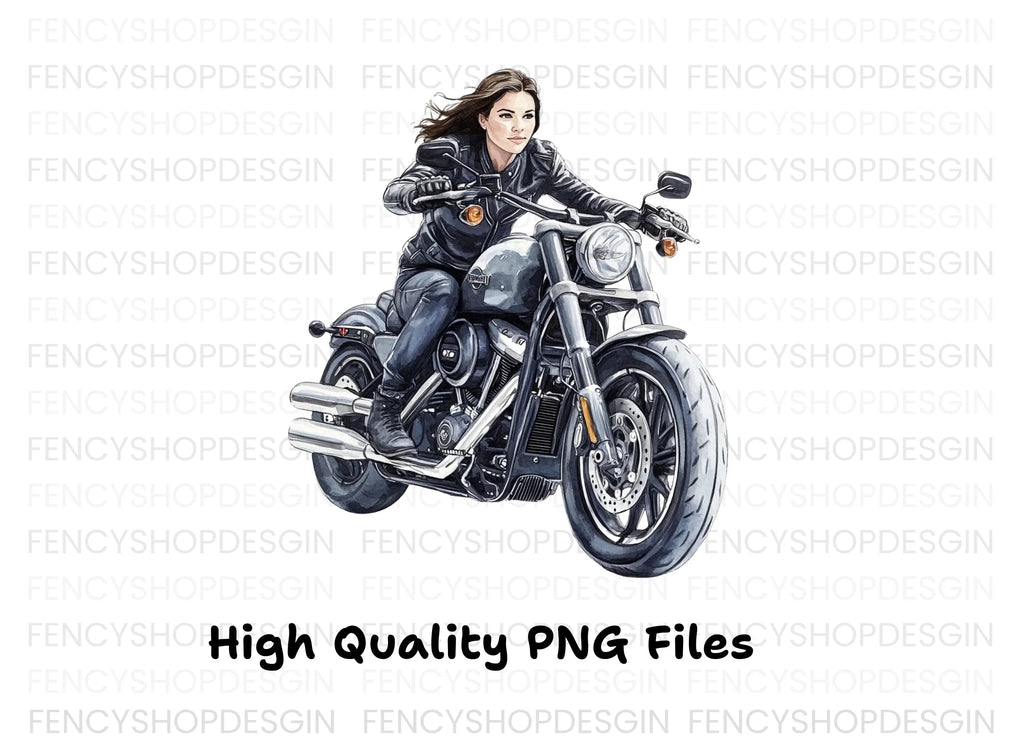 Woman Riding Motorcycle Clipart Bundle