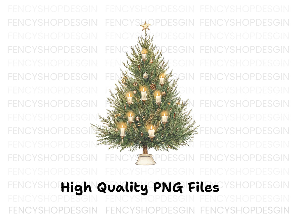 Festive Christmas Tree with Candles Clipart Bundle