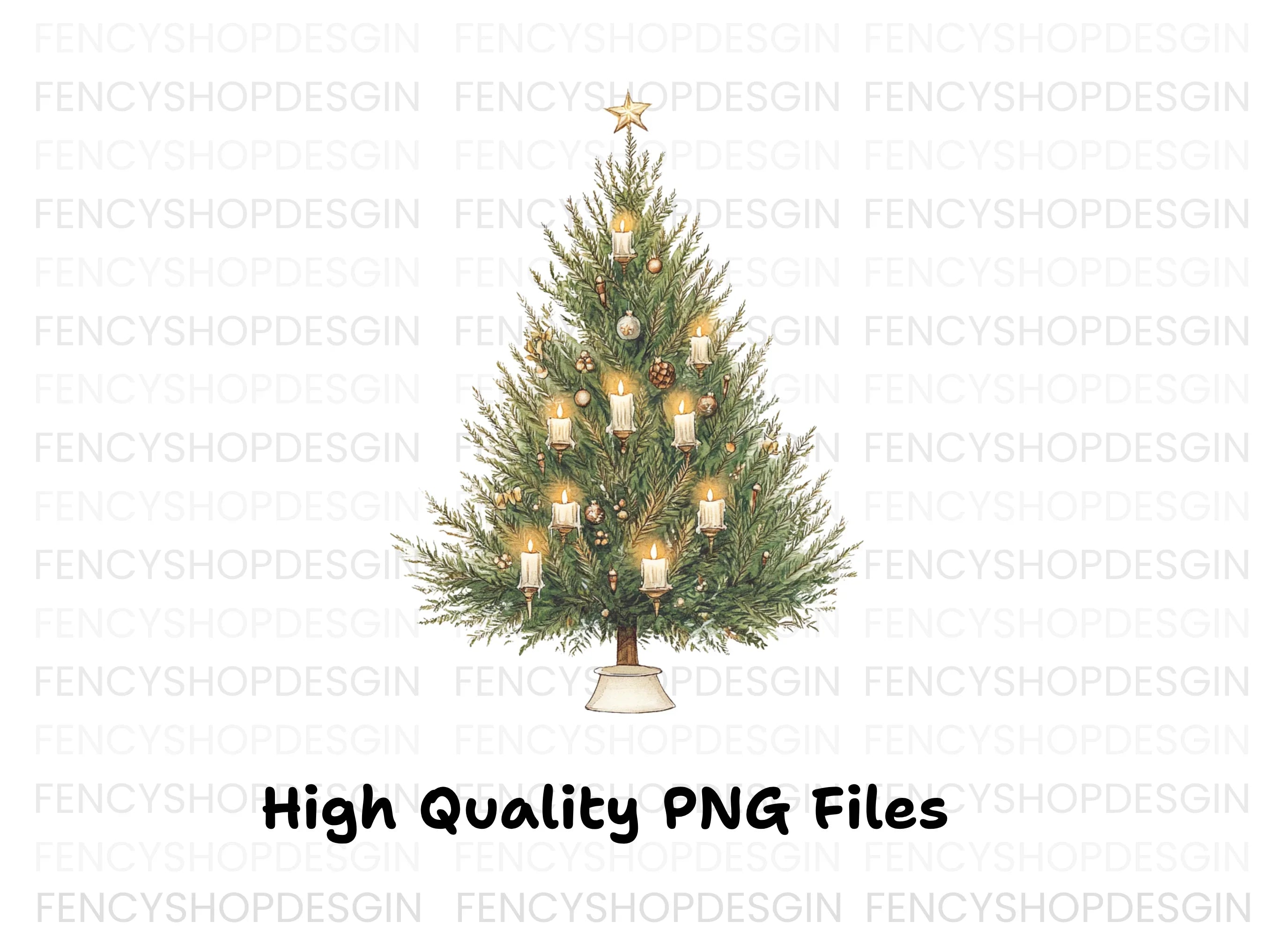 Festive Christmas Tree with Candles Clipart Bundle