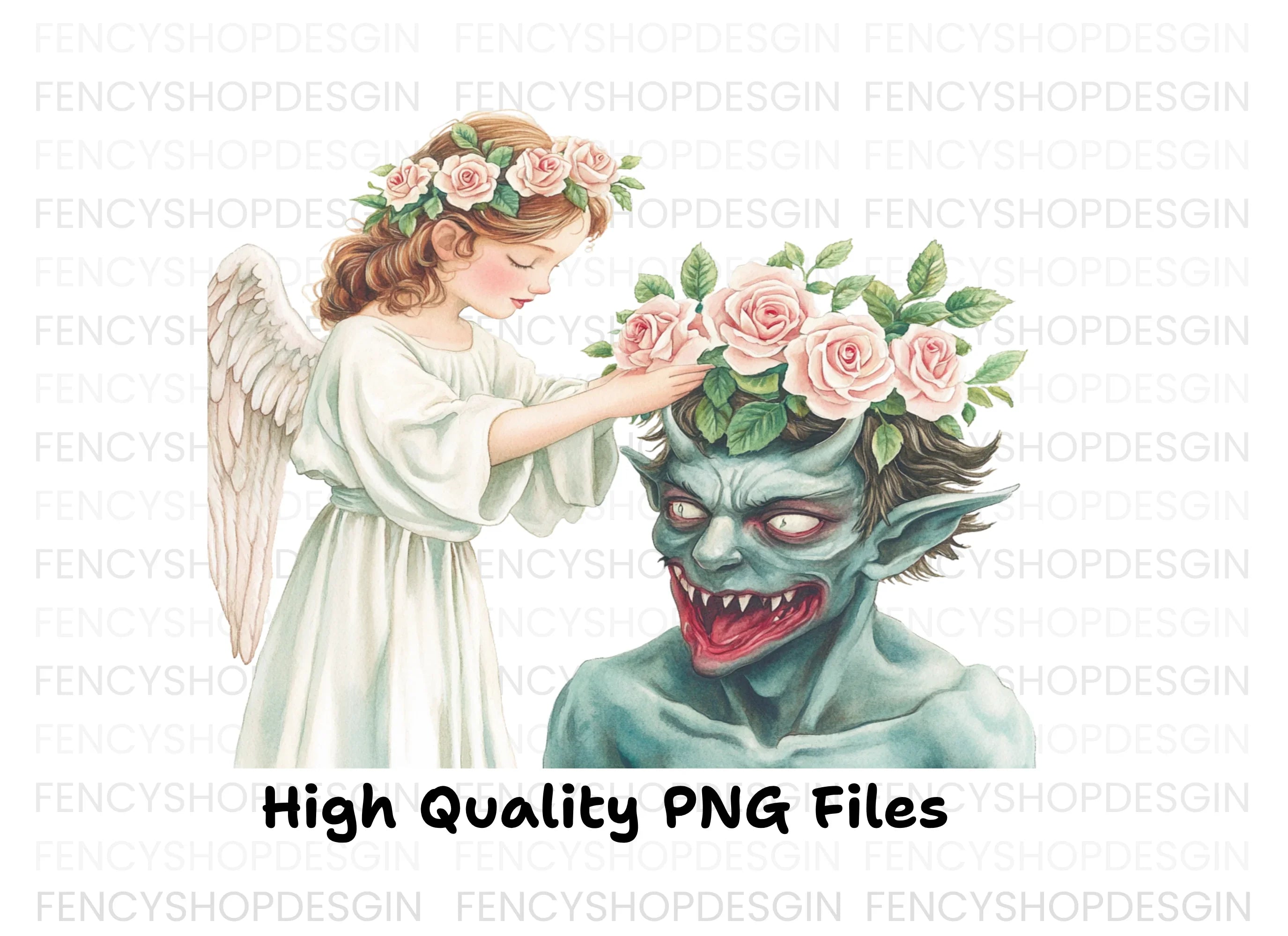Angels and Demons Flower Crown Clipart Bundle