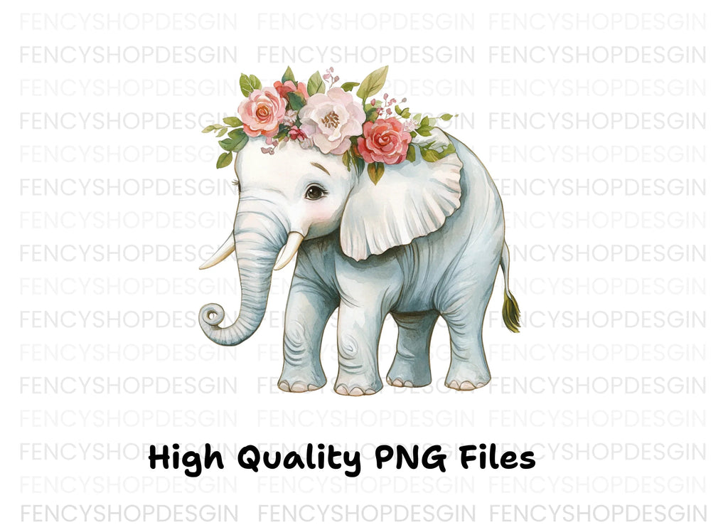 Cute Elephant with Flower Crown Clipart Bundle