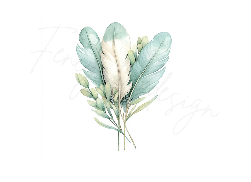 Feathers Greenery Clipart Bundle