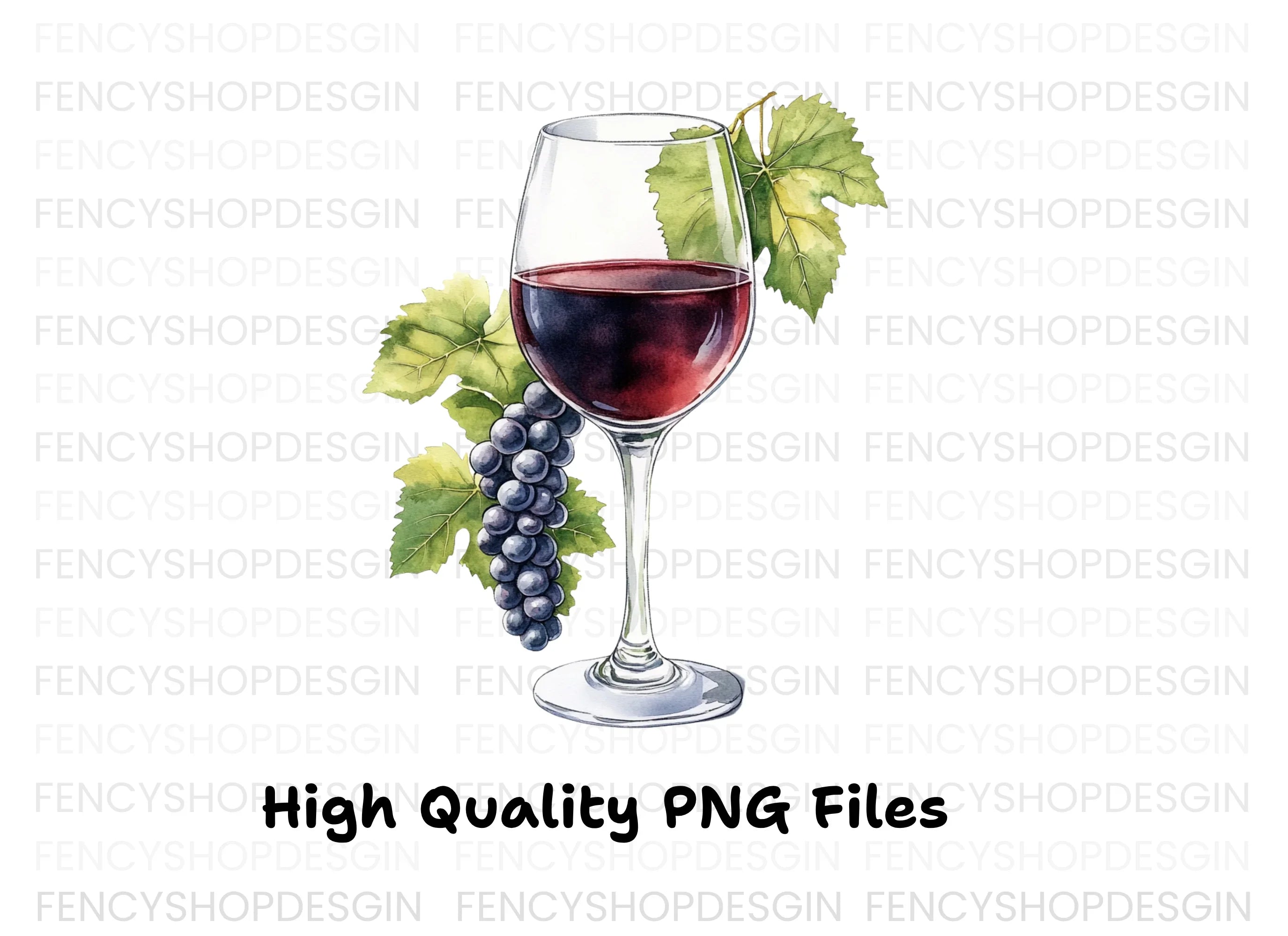 Elegant Wine Glasses with Grapes Clipart Bundle