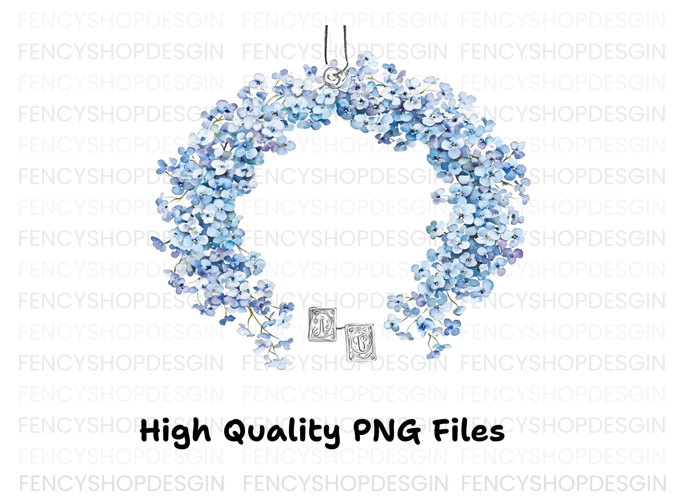 Forget Me Not Wreaths with Initials Clipart Bundle