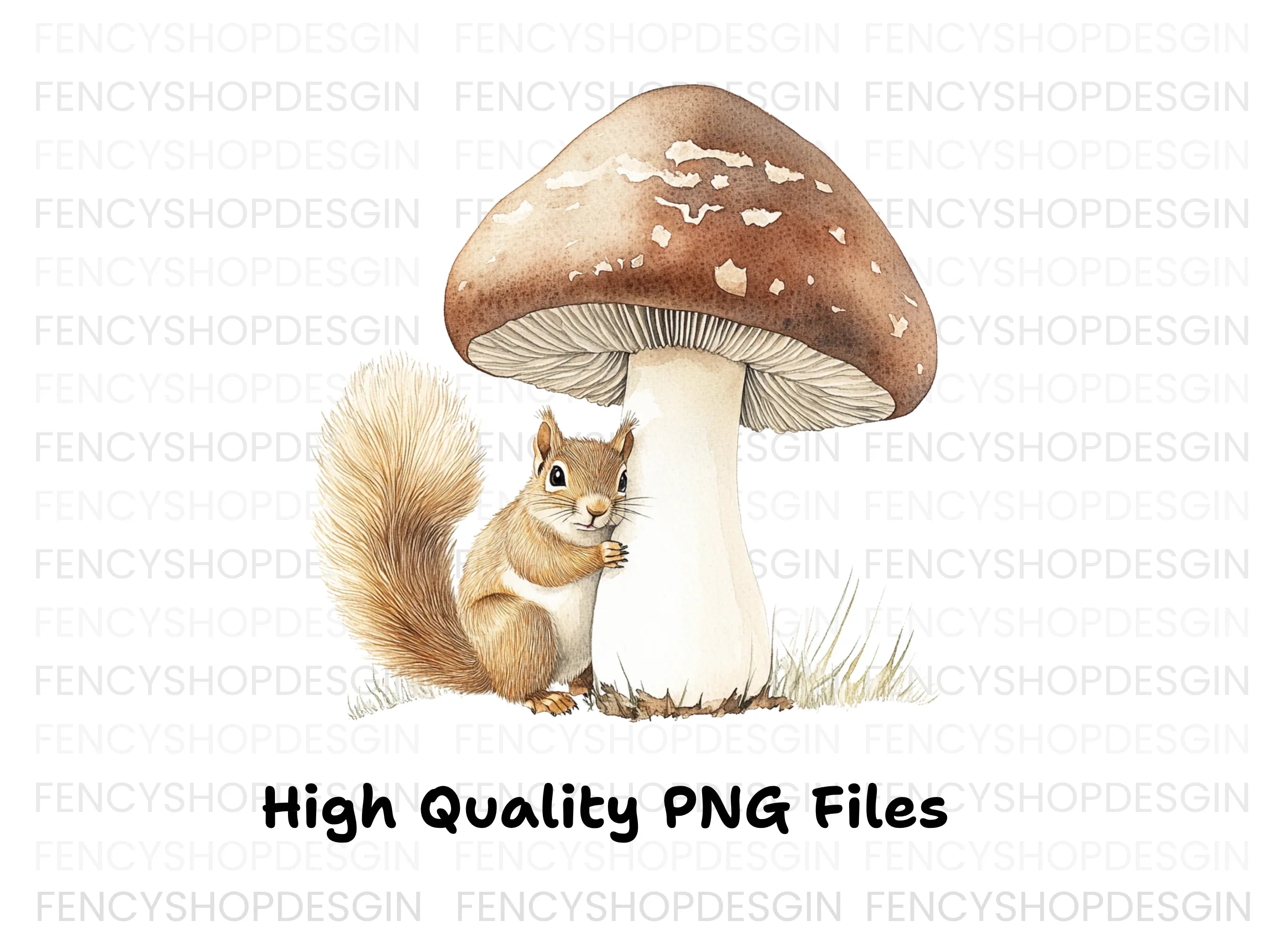Cute Squirrels and Mushrooms Clipart Bundle
