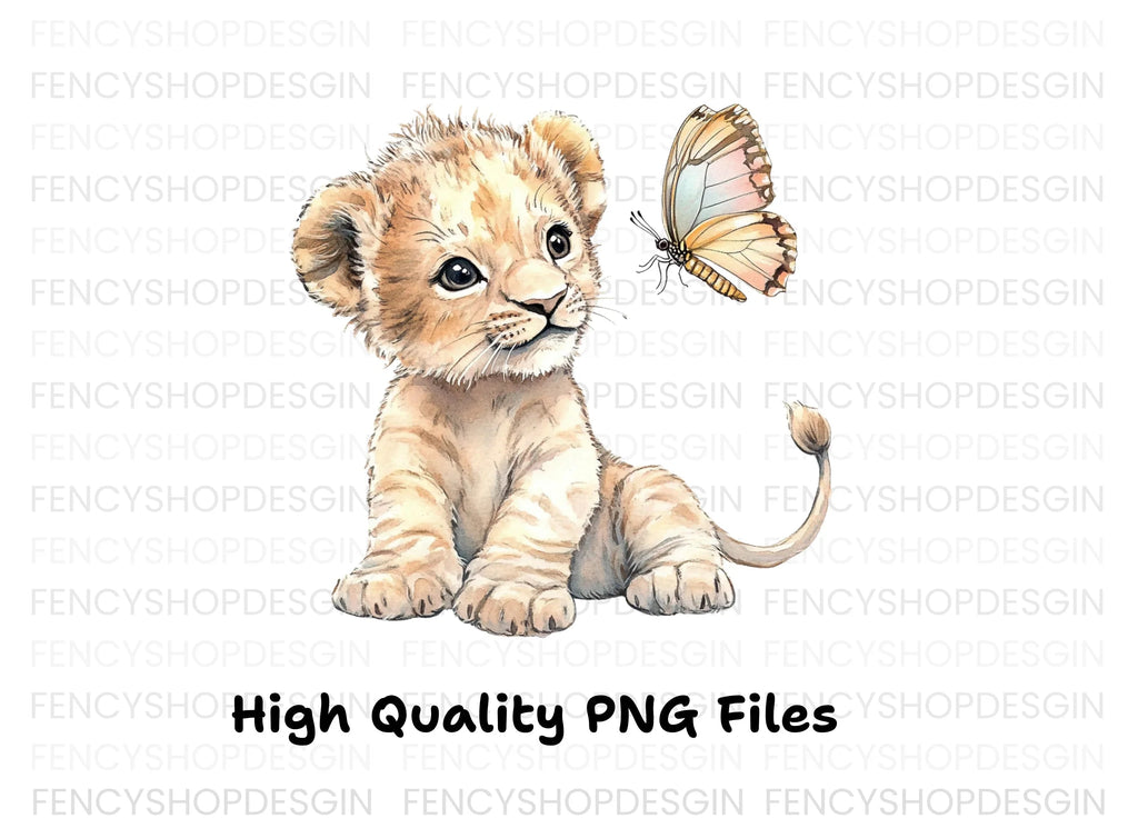 Cute Lion Cubs with Butterflies Clipart Bundle