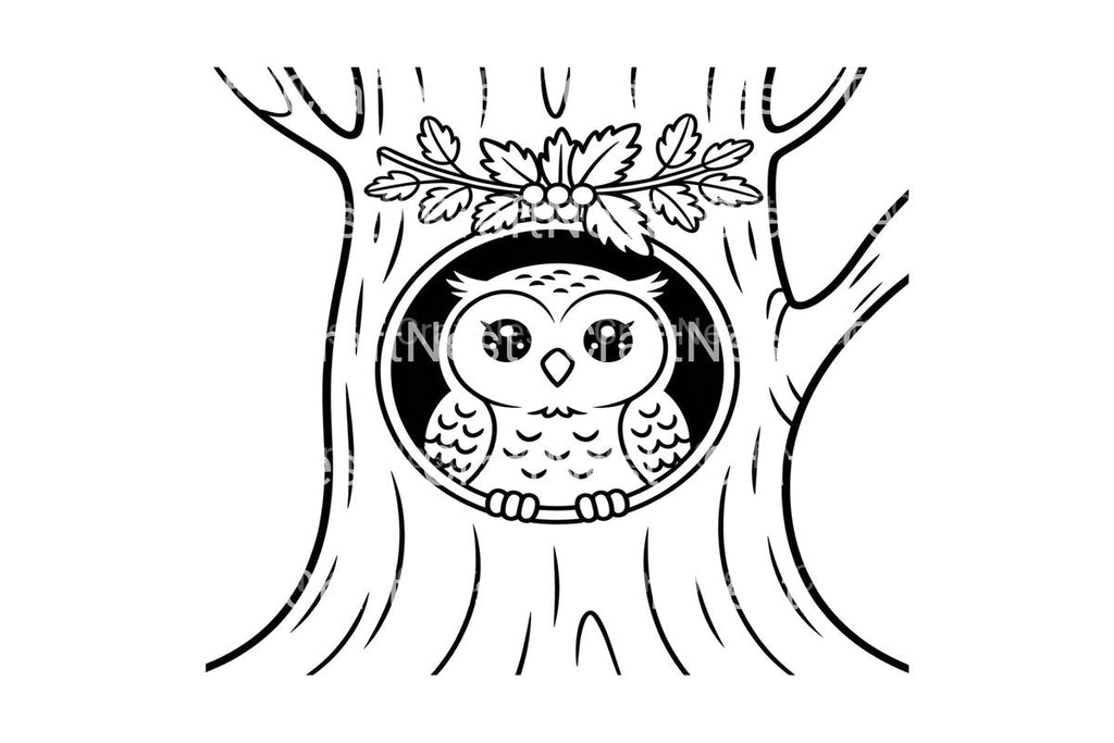 Adorable Owl in Tree Coloring Books