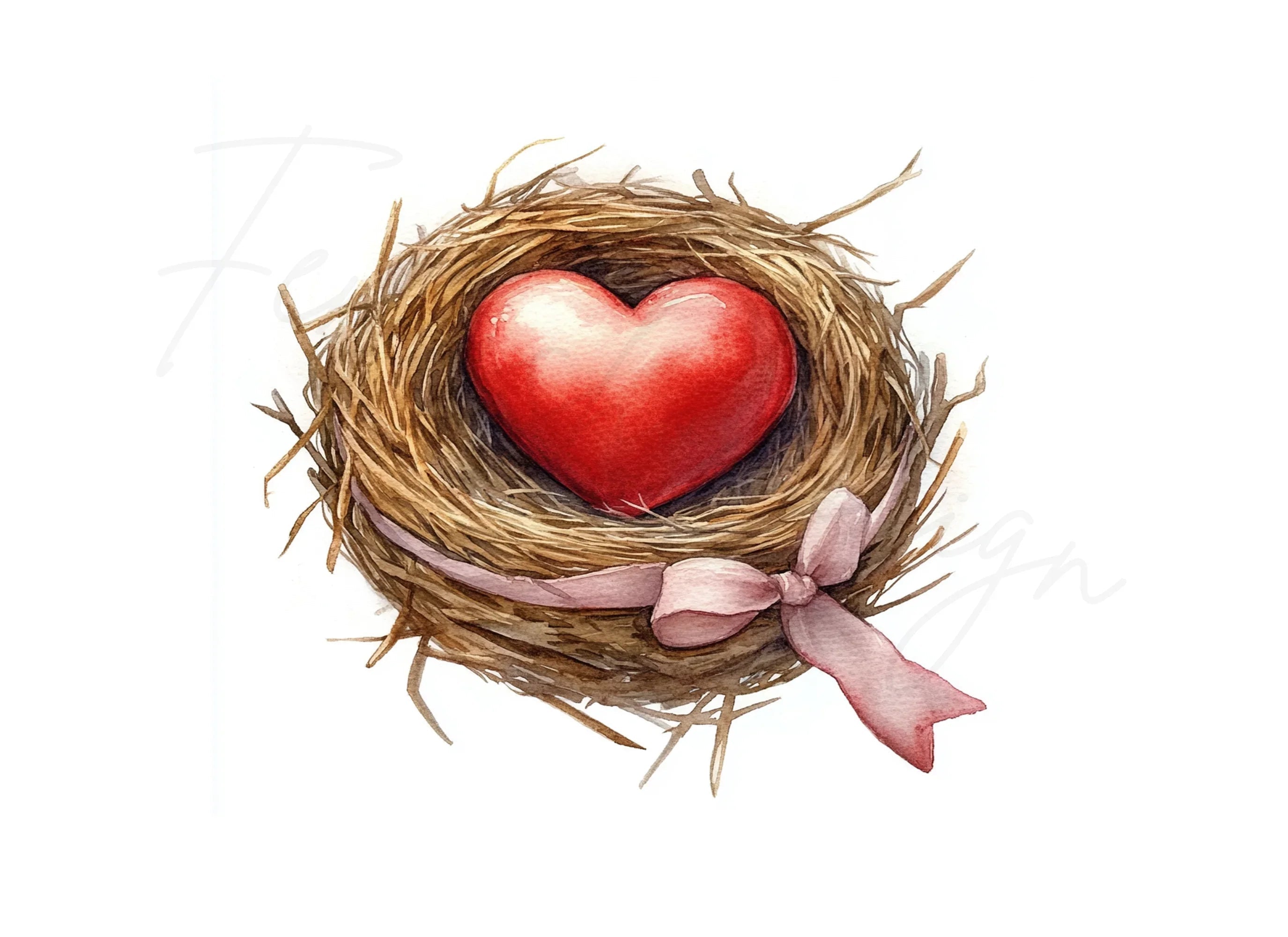 Heart in Nest Clipart Bundle