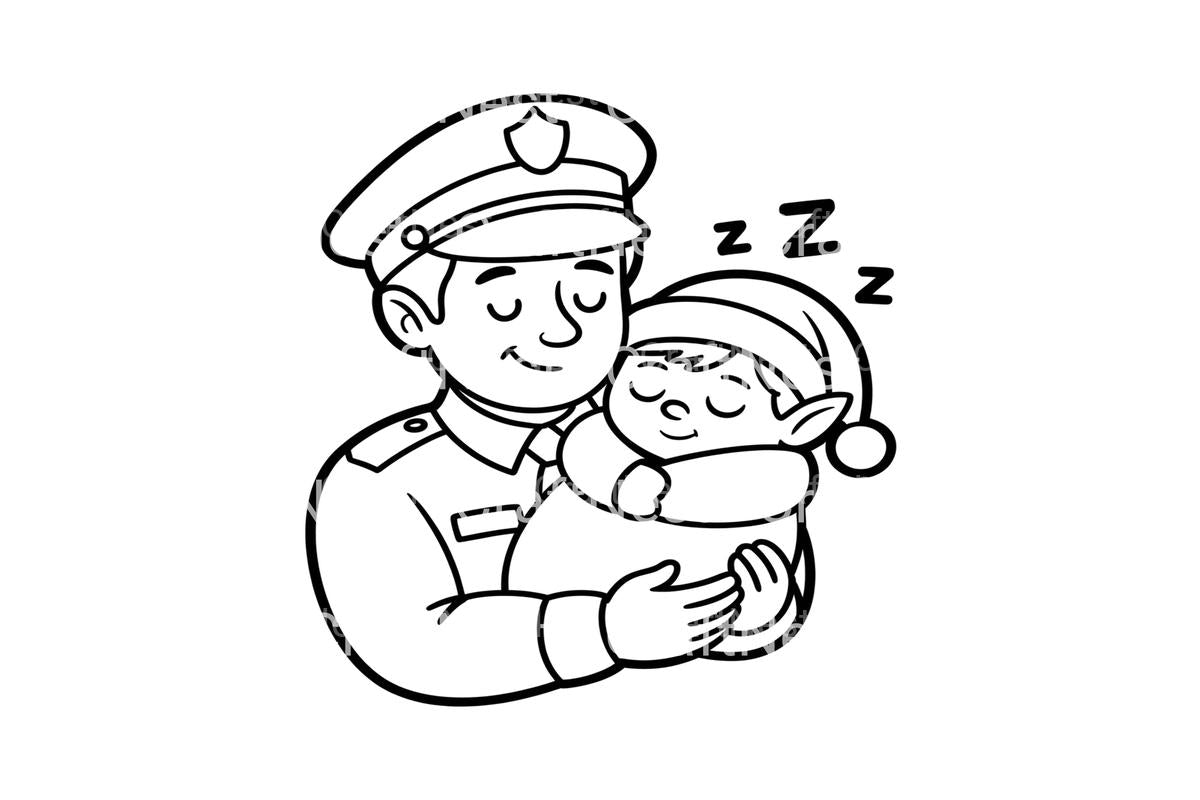 Police Officer with Baby Elf Coloring Books