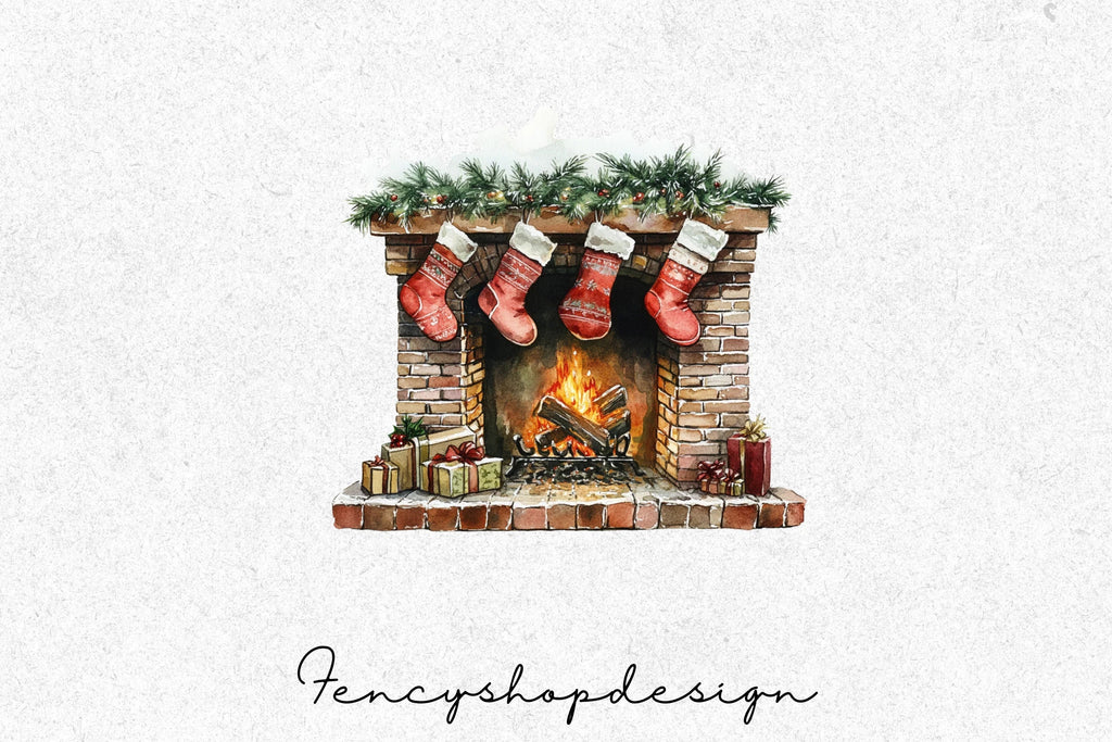 Christmas Fireplace Clipart Bundle