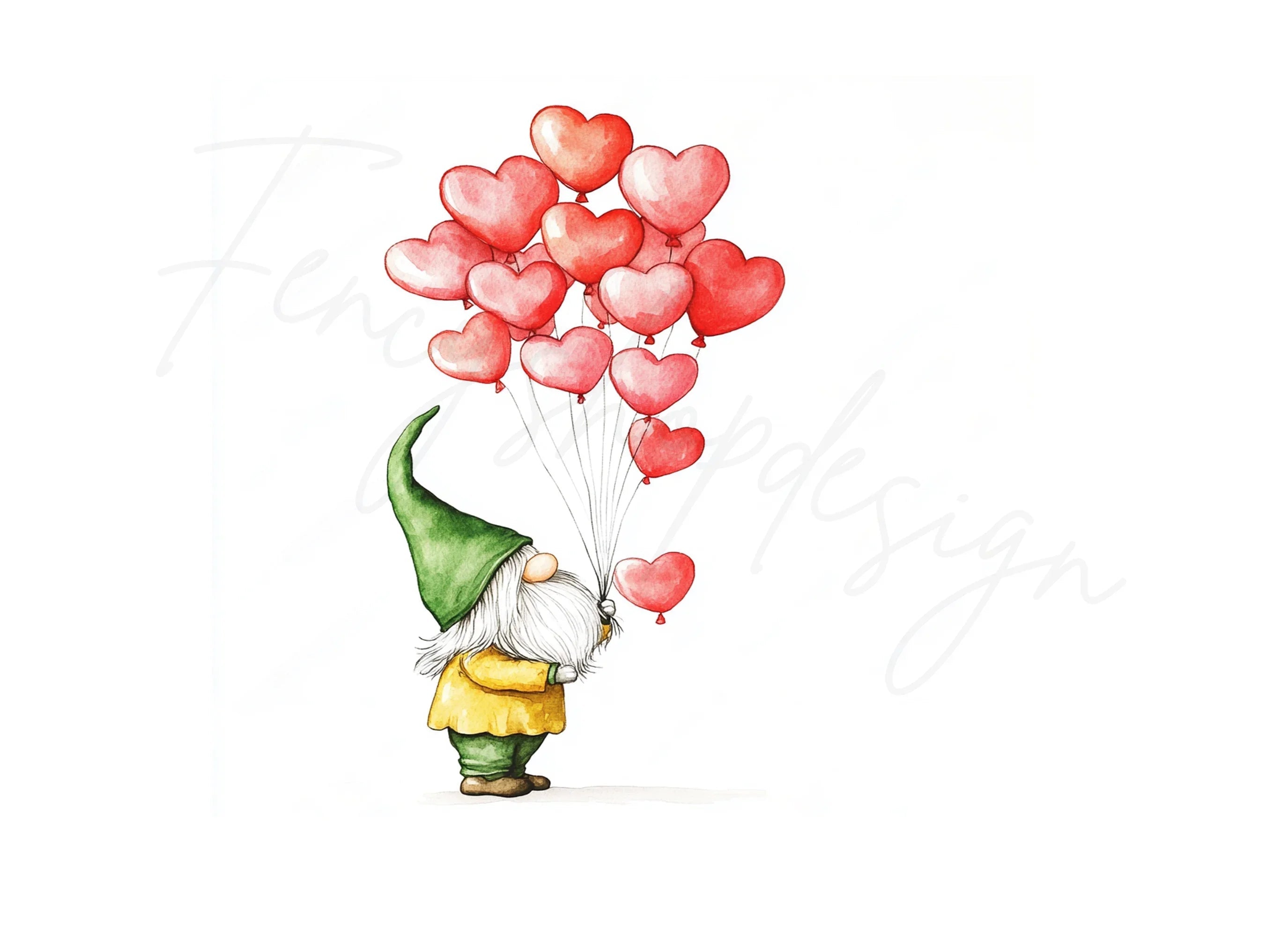 Cute Gnomes Holding Heart Balloons Clipart Bundle