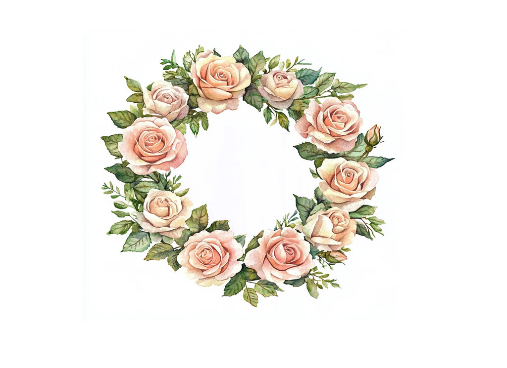 Pink Rose Floral Wreaths Clipart Bundle